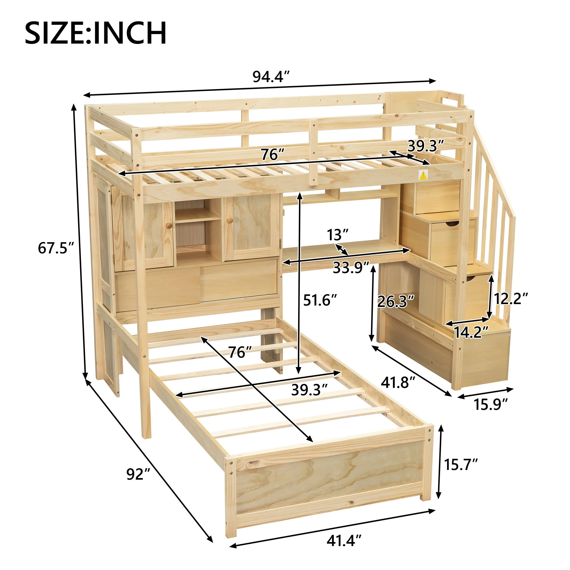 Loft Bed With Built In Desk And Staircase - Image 3