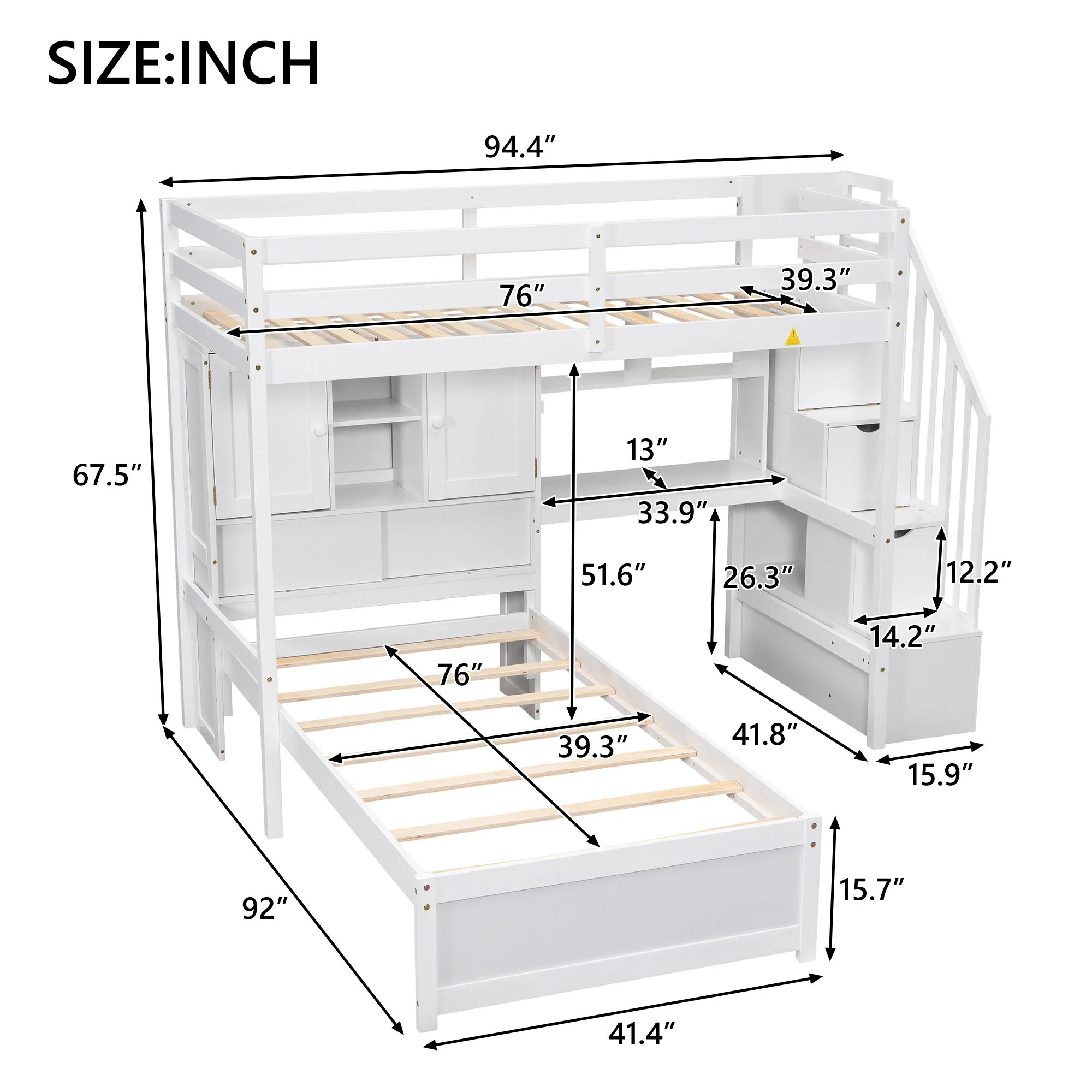 Loft Bed With Built In Desk And Staircase - Image 7
