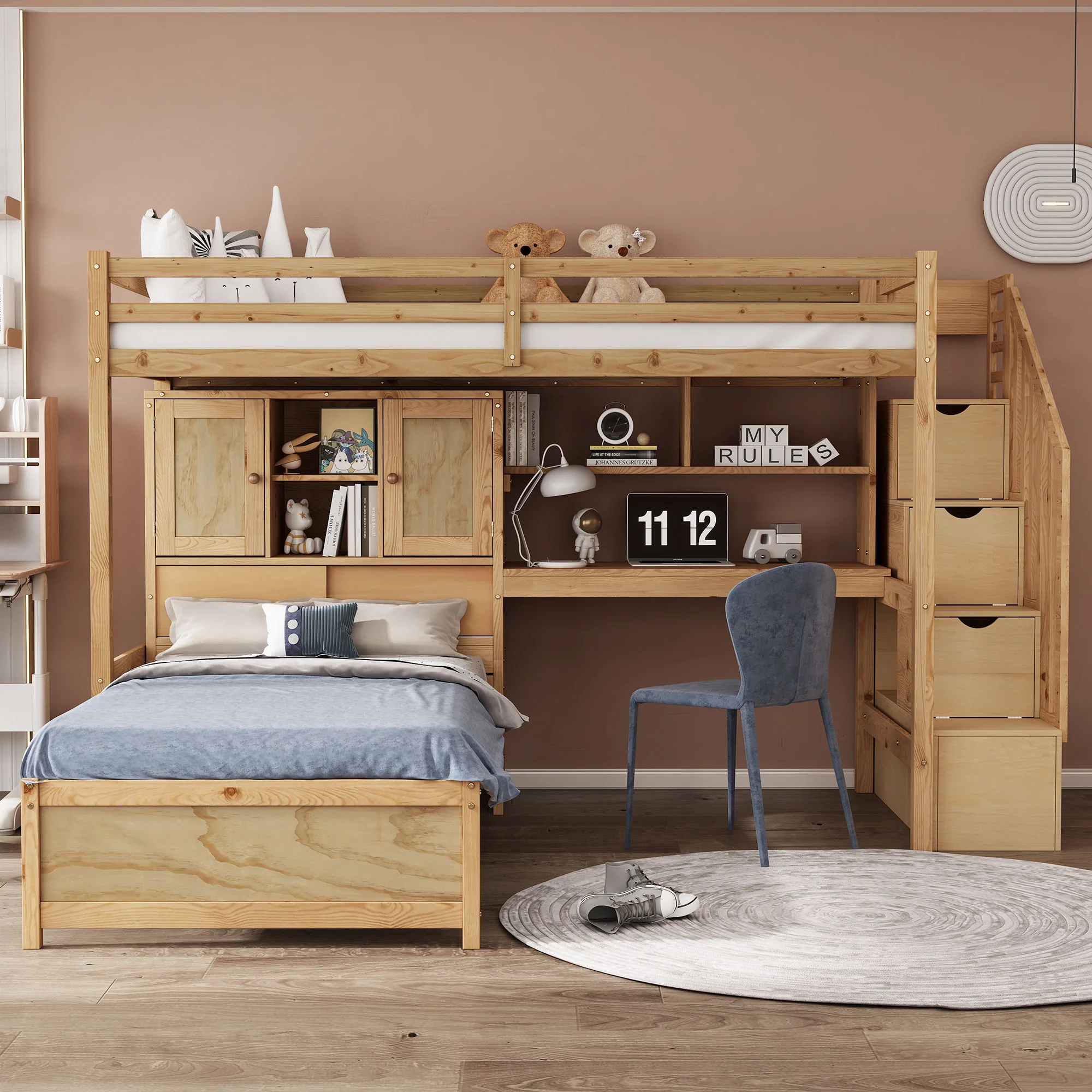 Loft Bed With Built In Desk And Staircase - Image 8