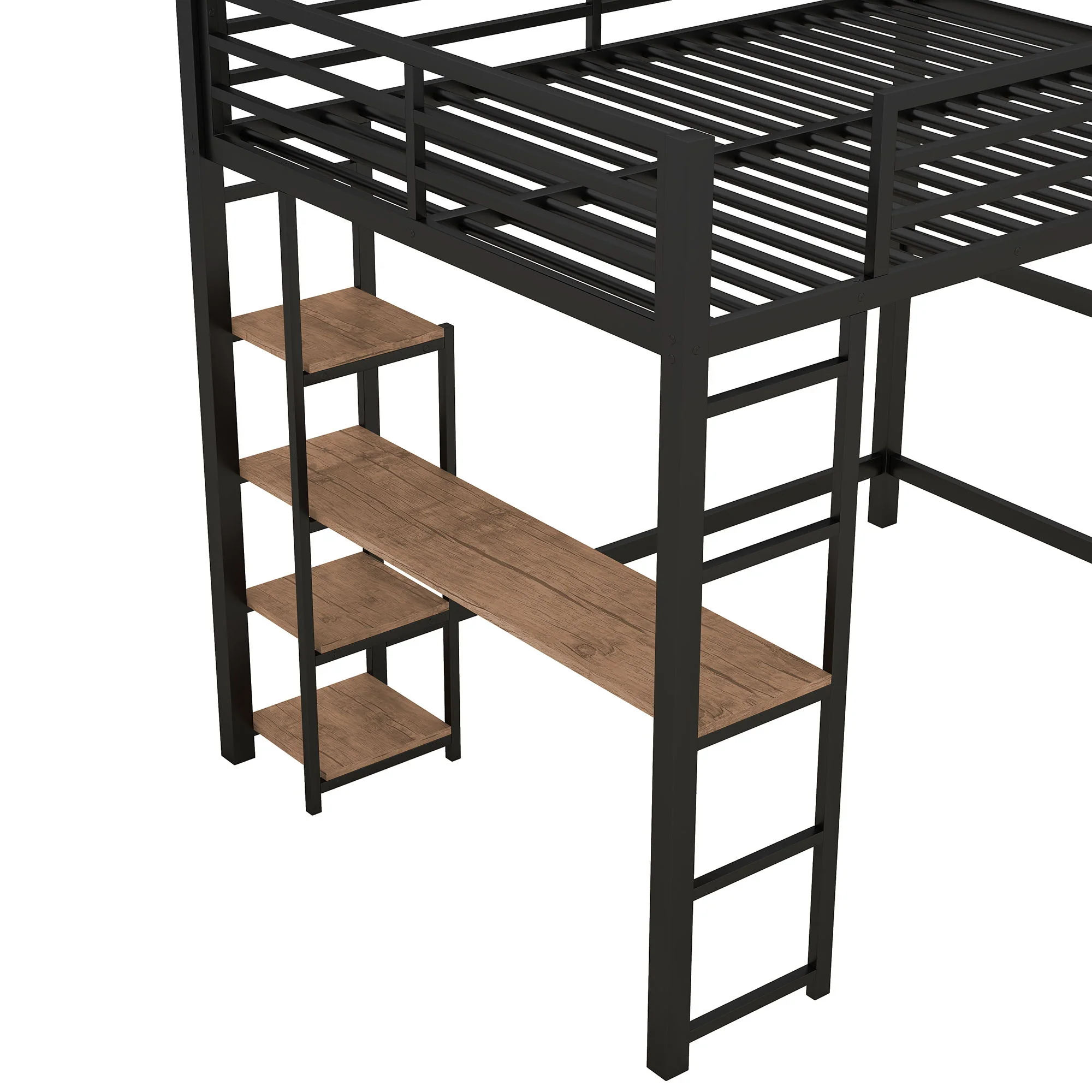 Loft Bed With Built In Desk And Storage Shelves, Full Size - Black - Image 5