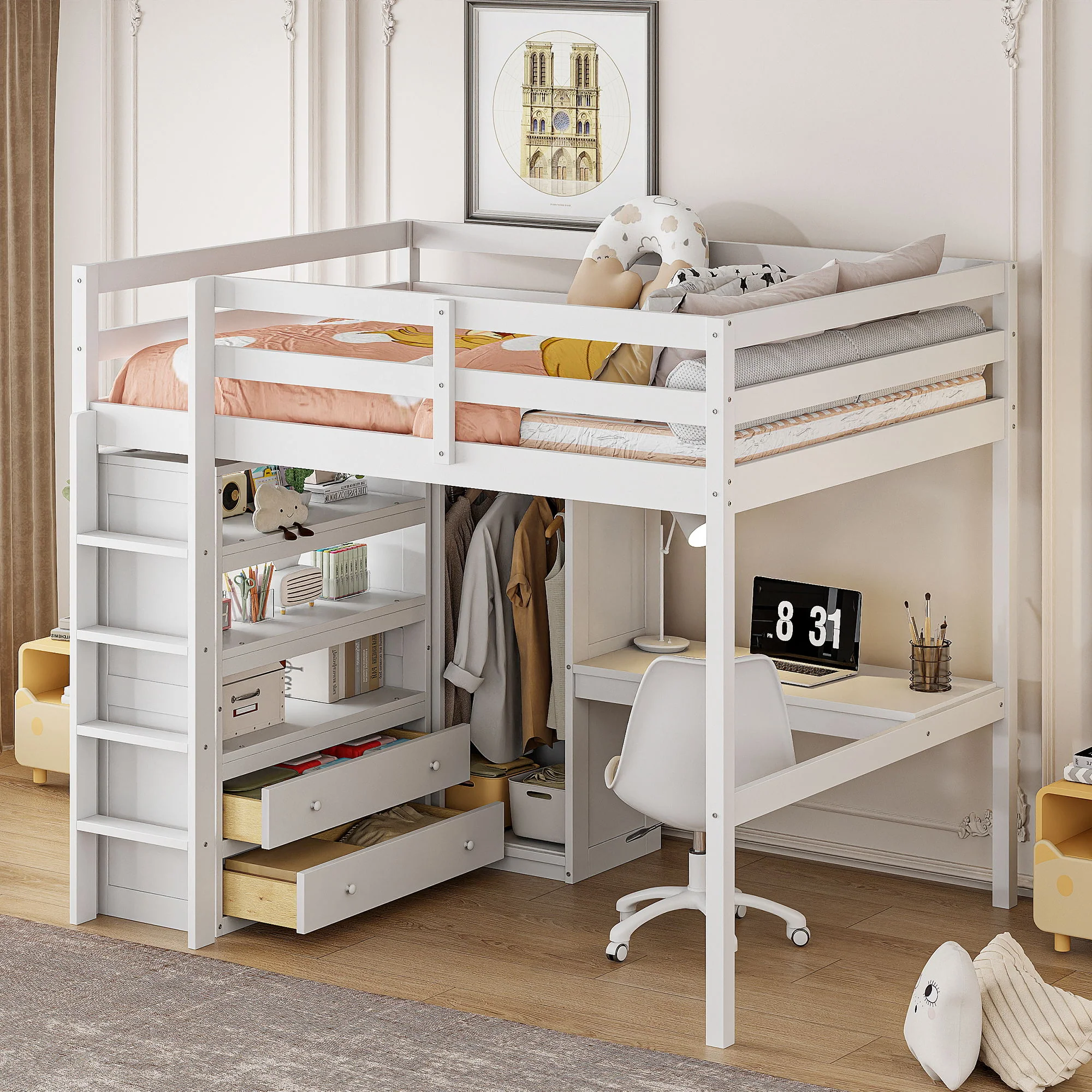 Loft Bed With Built In Wardrobe, Desk, Shelves And Drawers - Image 9