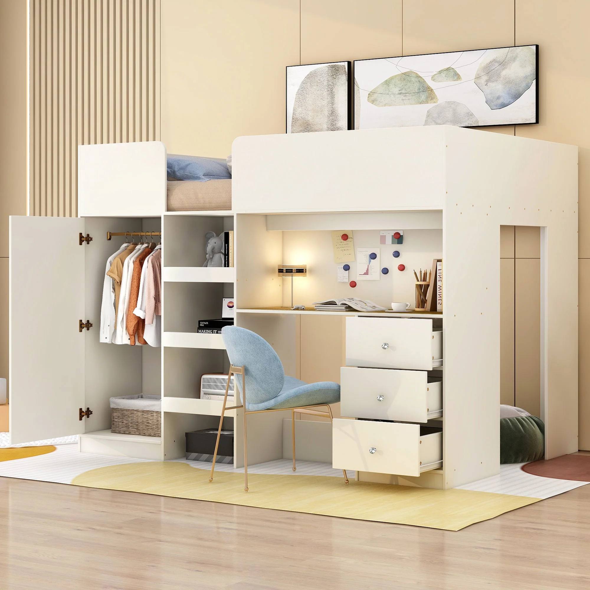 Loft Bed With Built In Wardrobe, Desk, Shelves, And Drawers - Image 13