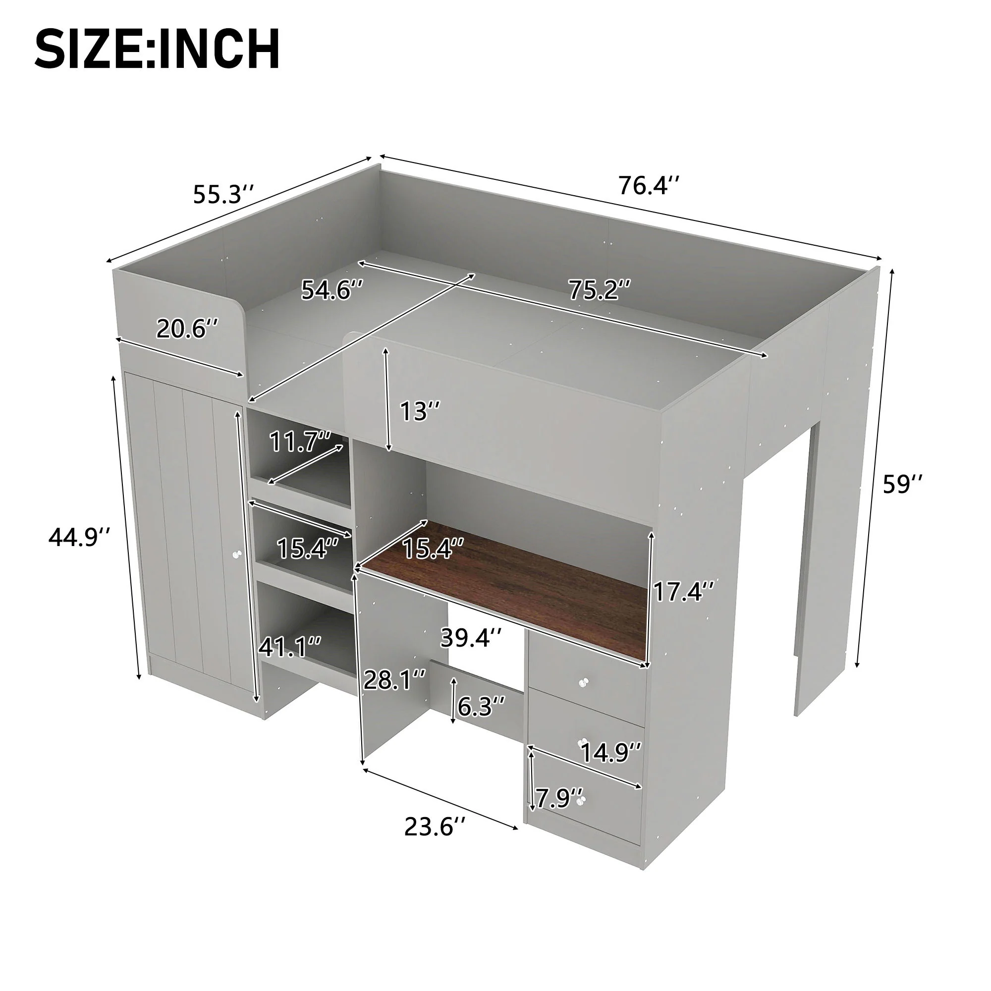 Loft Bed With Built In Wardrobe, Desk, Shelves, And Drawers - Image 16