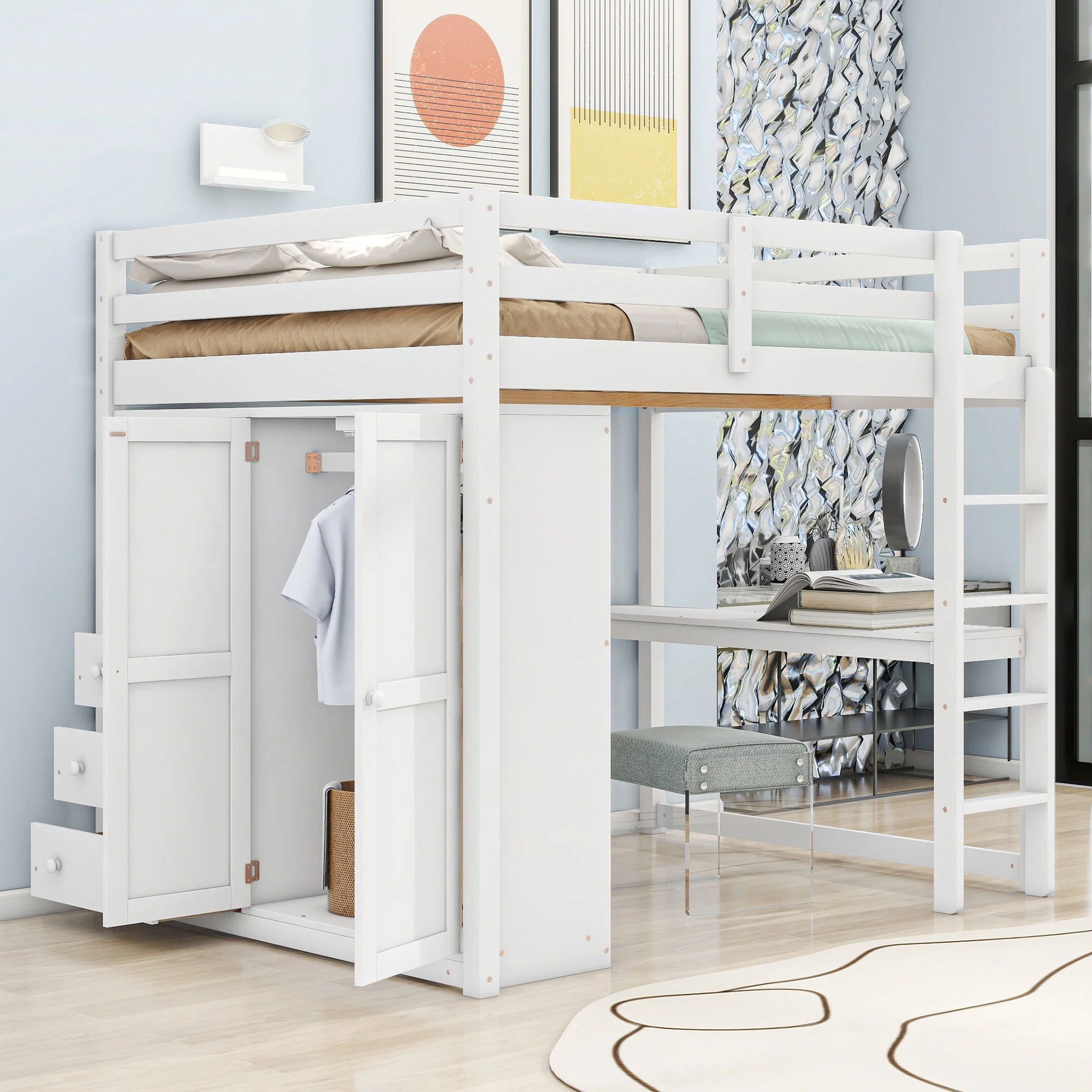 Loft Bed With Built In Wardrobe, Shelves And Drawers - Image 10