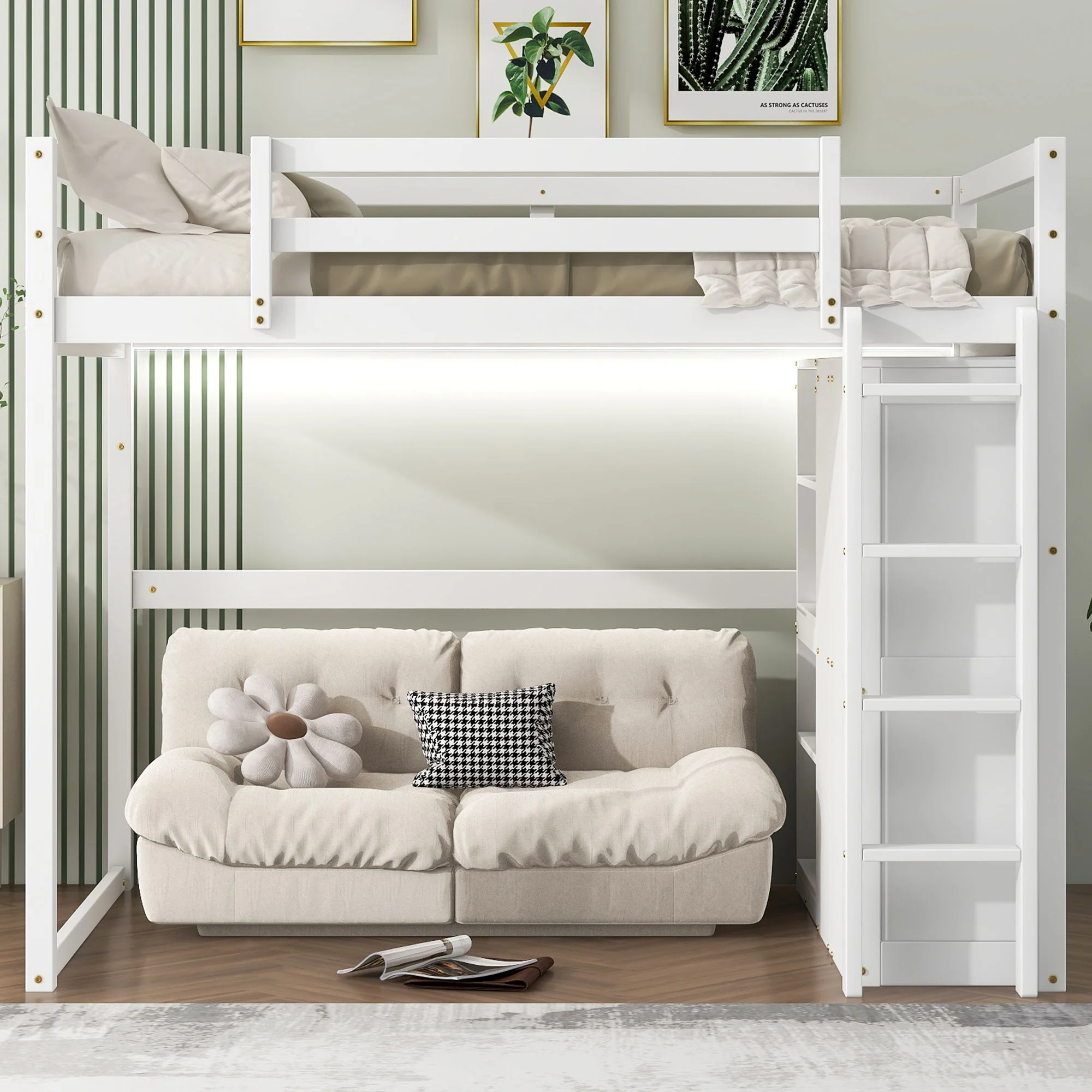 Loft Bed With Built In Wardrobe, Storage Shelves, And LED Light - Image 16