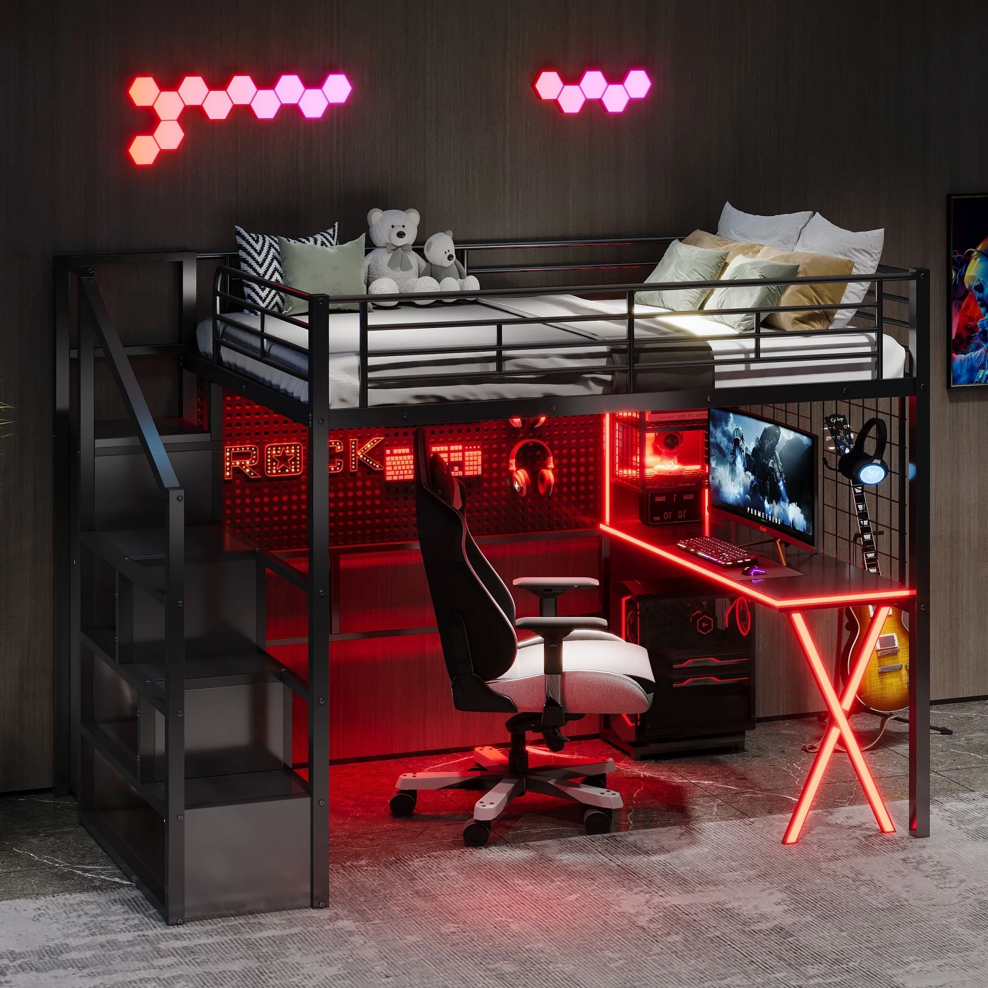 Loft Bed With Built In Work Station, Wardrobe, Storage Staircase And LED - Image 19