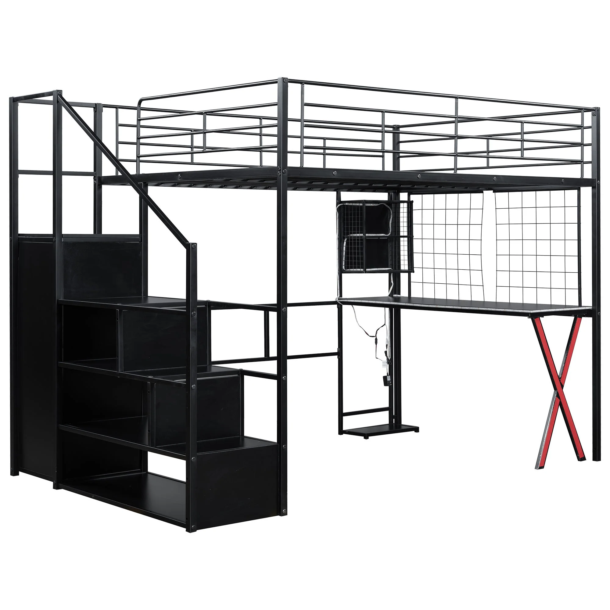 Loft Bed With Built In Work Station, Wardrobe, Storage Staircase And LED - Image 2