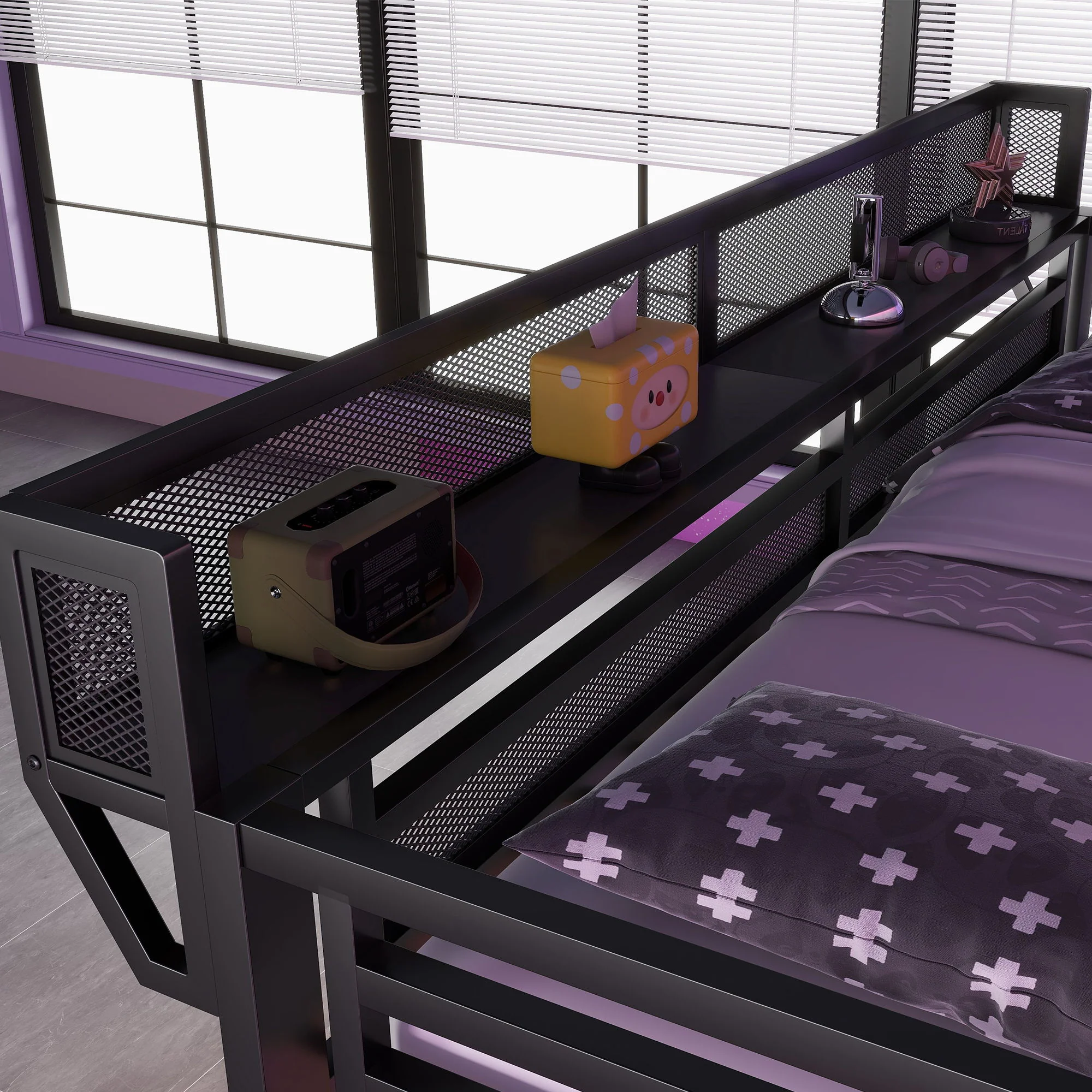 Loft Bed With Desk And Charging Station With Stairs And Light - Image 3