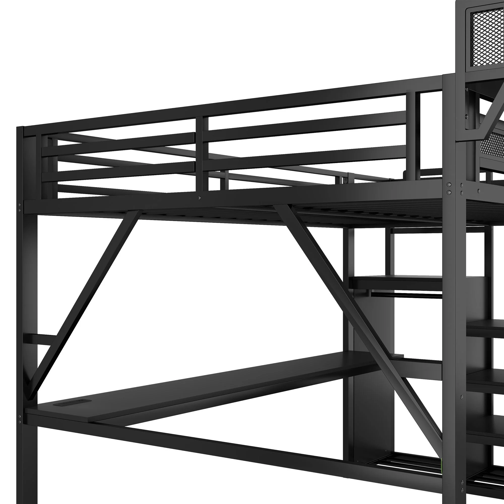 Loft Bed With Desk And Charging Station With Stairs And Light - Image 9