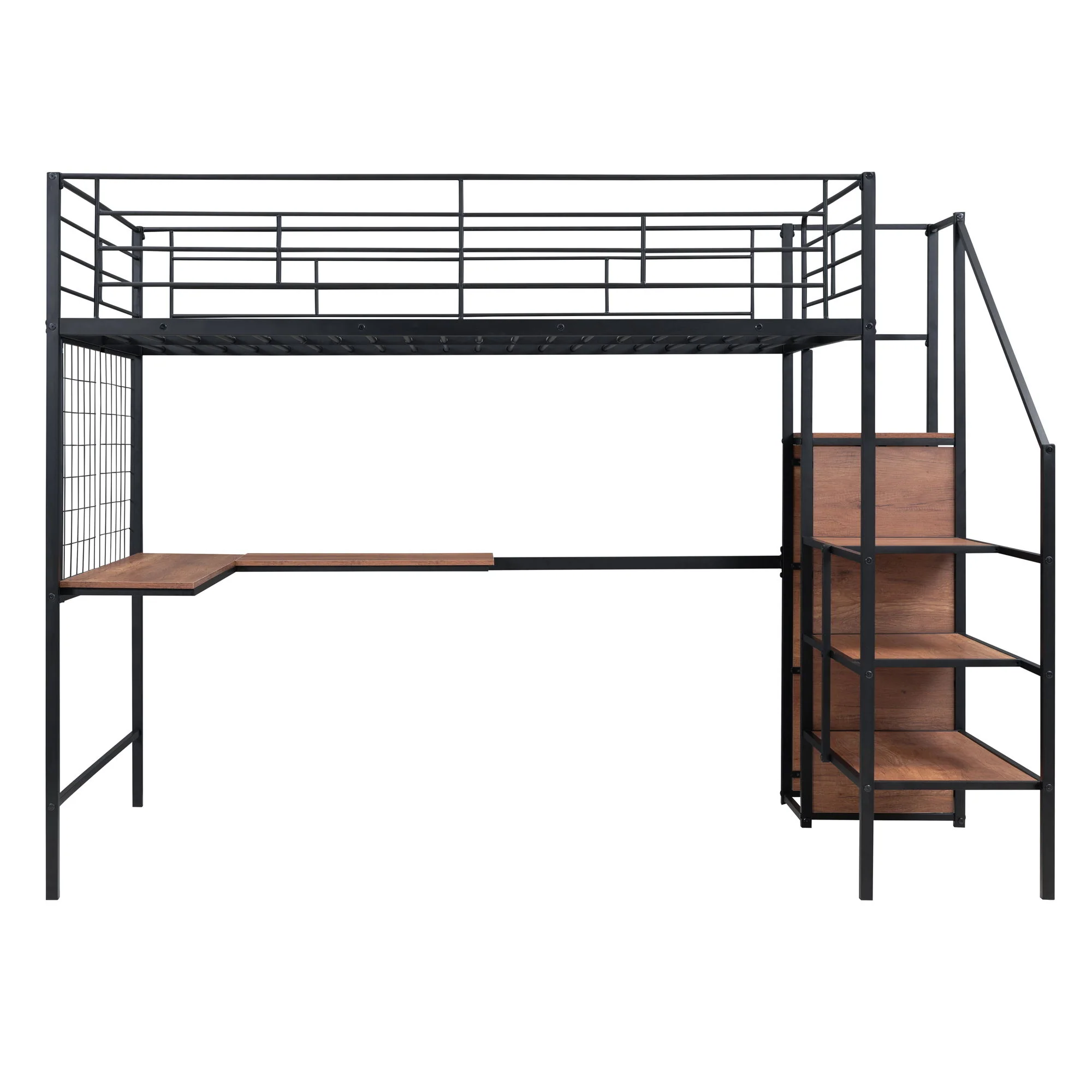 Loft Bed With Desk And Grid, Stylish Frame With Lateral Storage Ladder And Wardrobe - Image 19
