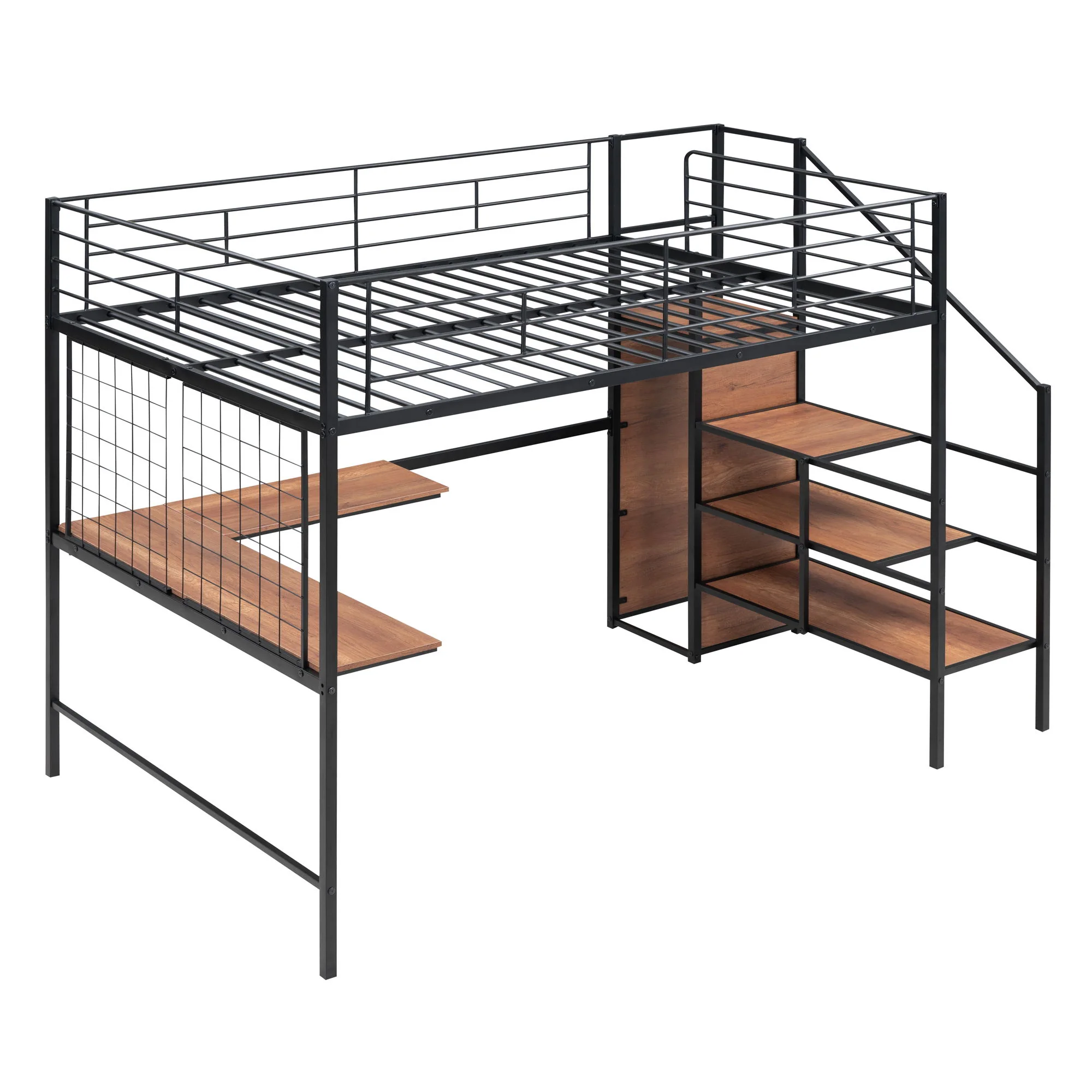 Loft Bed With Desk And Grid, Stylish Frame With Lateral Storage Ladder And Wardrobe - Image 6
