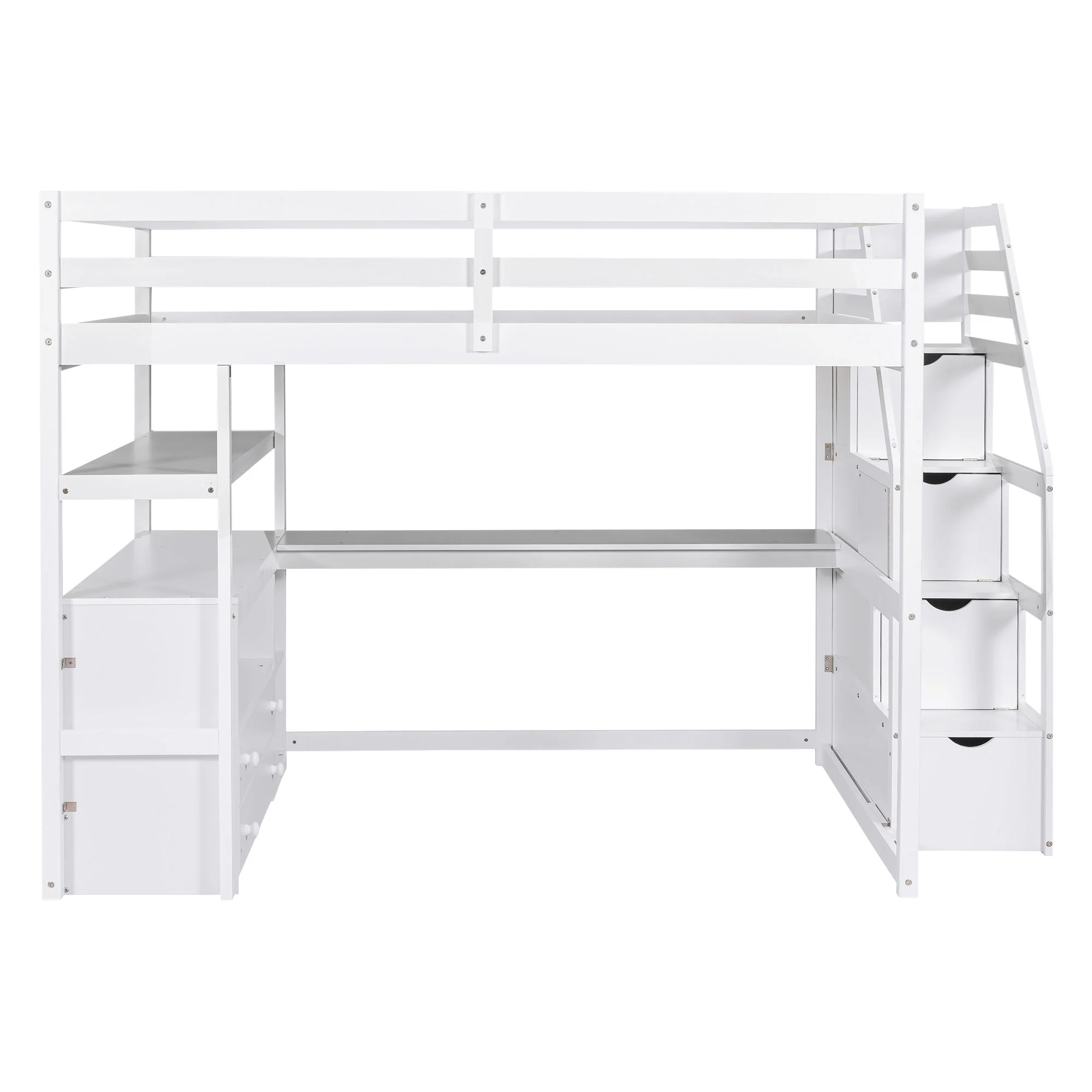 Loft Bed With Desk, Shelves, 2 Drawers, Storage Staircase - Image 12