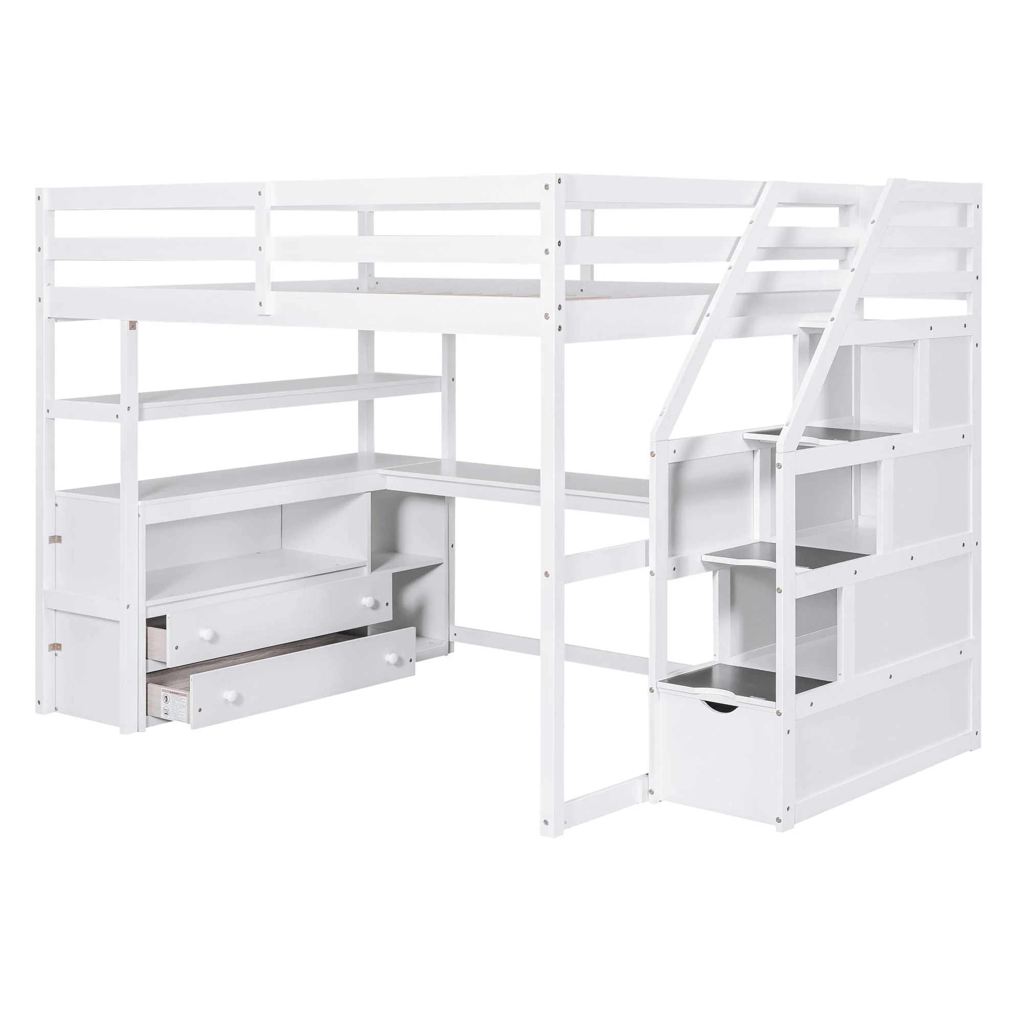 Loft Bed With Desk, Shelves, 2 Drawers, Storage Staircase - Image 21