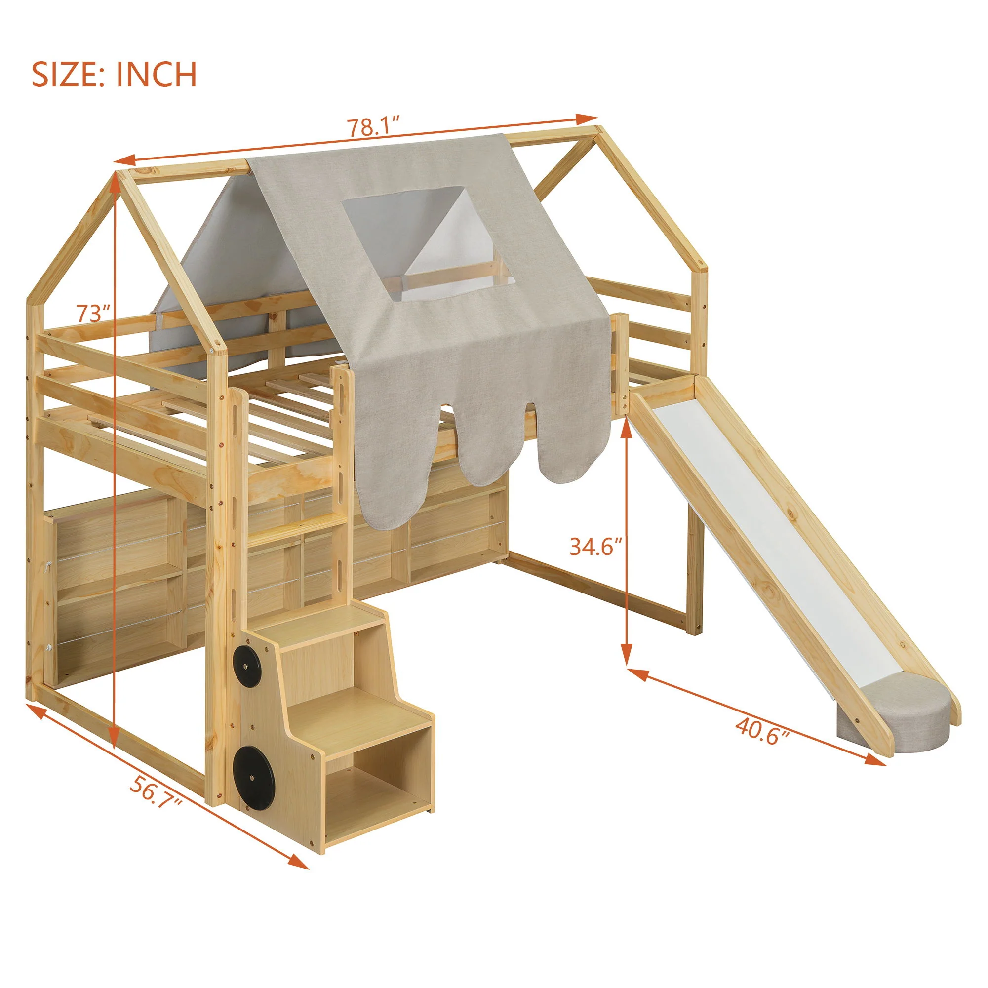 Loft Bed With House Shaped Frame And Tent - Image 20