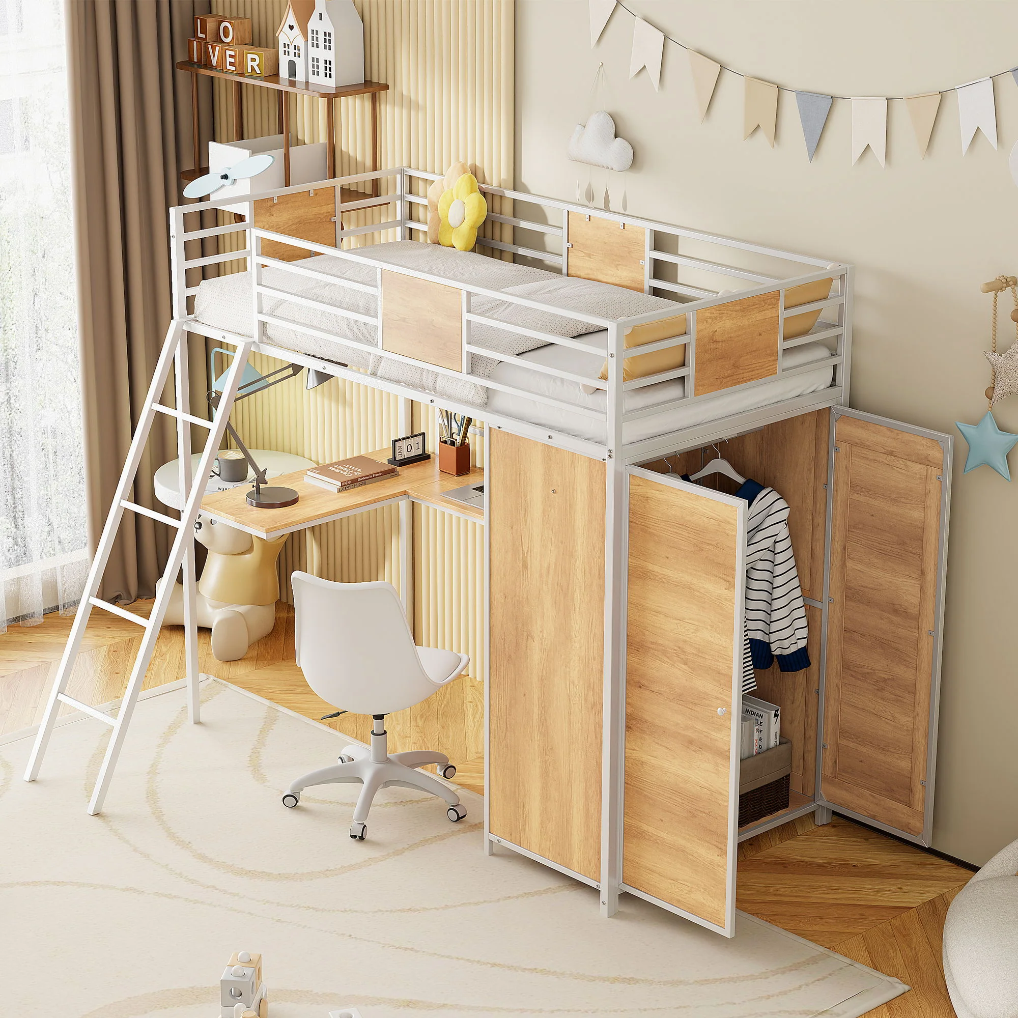 Loft Bed With L Shape Desk And Wardrobe - Image 8