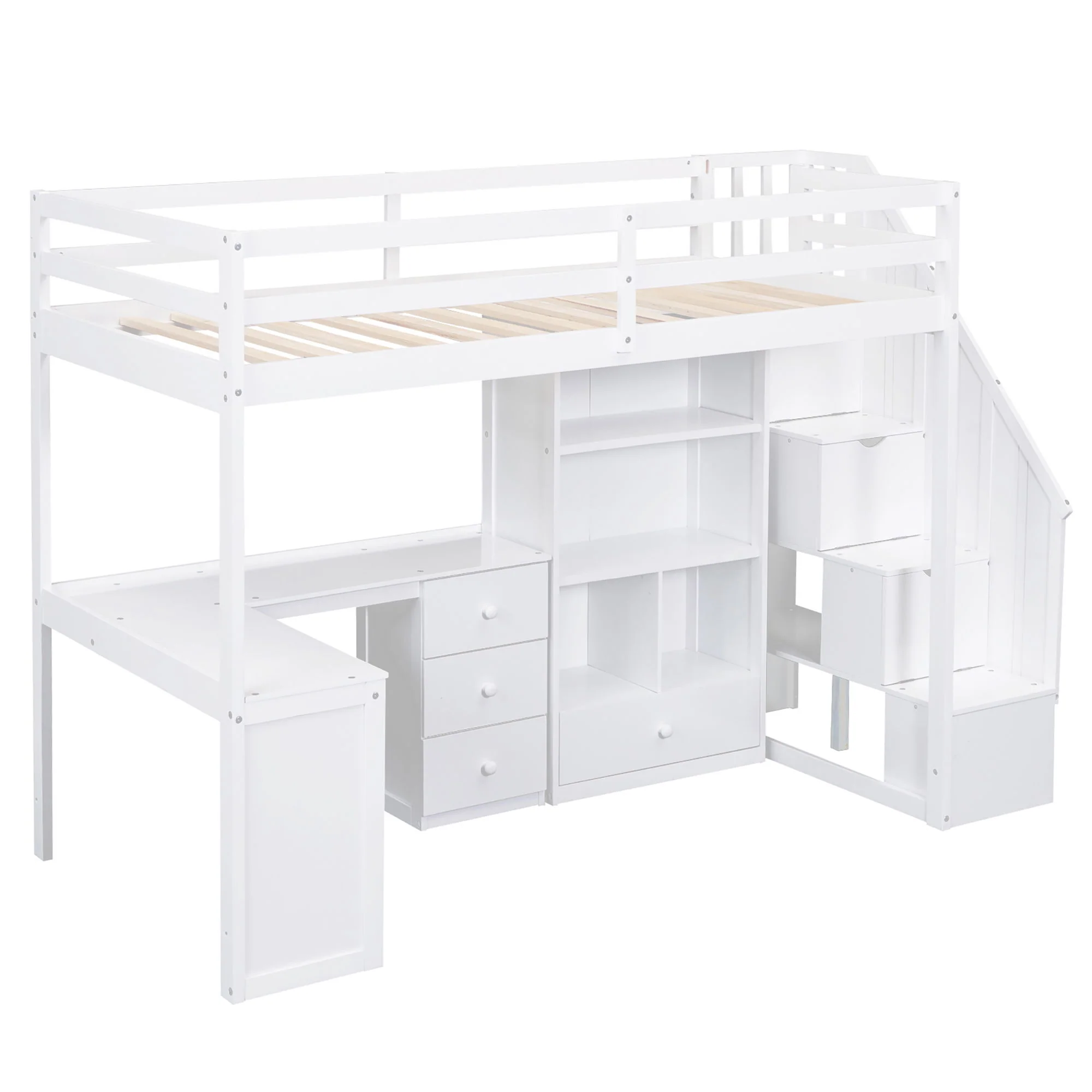 Loft Bed With L Shaped Desk, Drawers, Cabinet, And Storage Staircase - Image 11