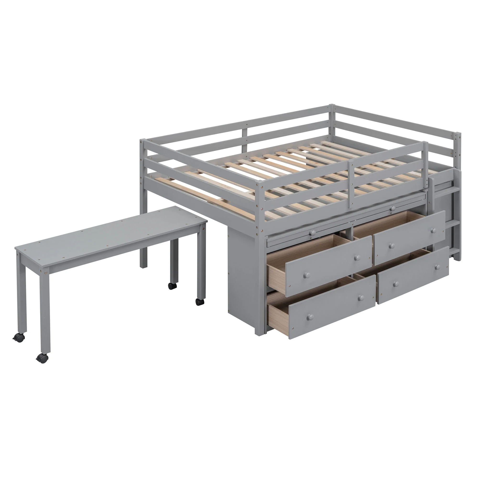 Loft Bed With Retractable Writing Desk And 4 Drawers, With Lateral Portable Desk And Shelves - Image 24