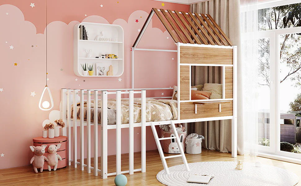 Loft Bed With Roof, Window, Guardrail, Ladder - Image 10