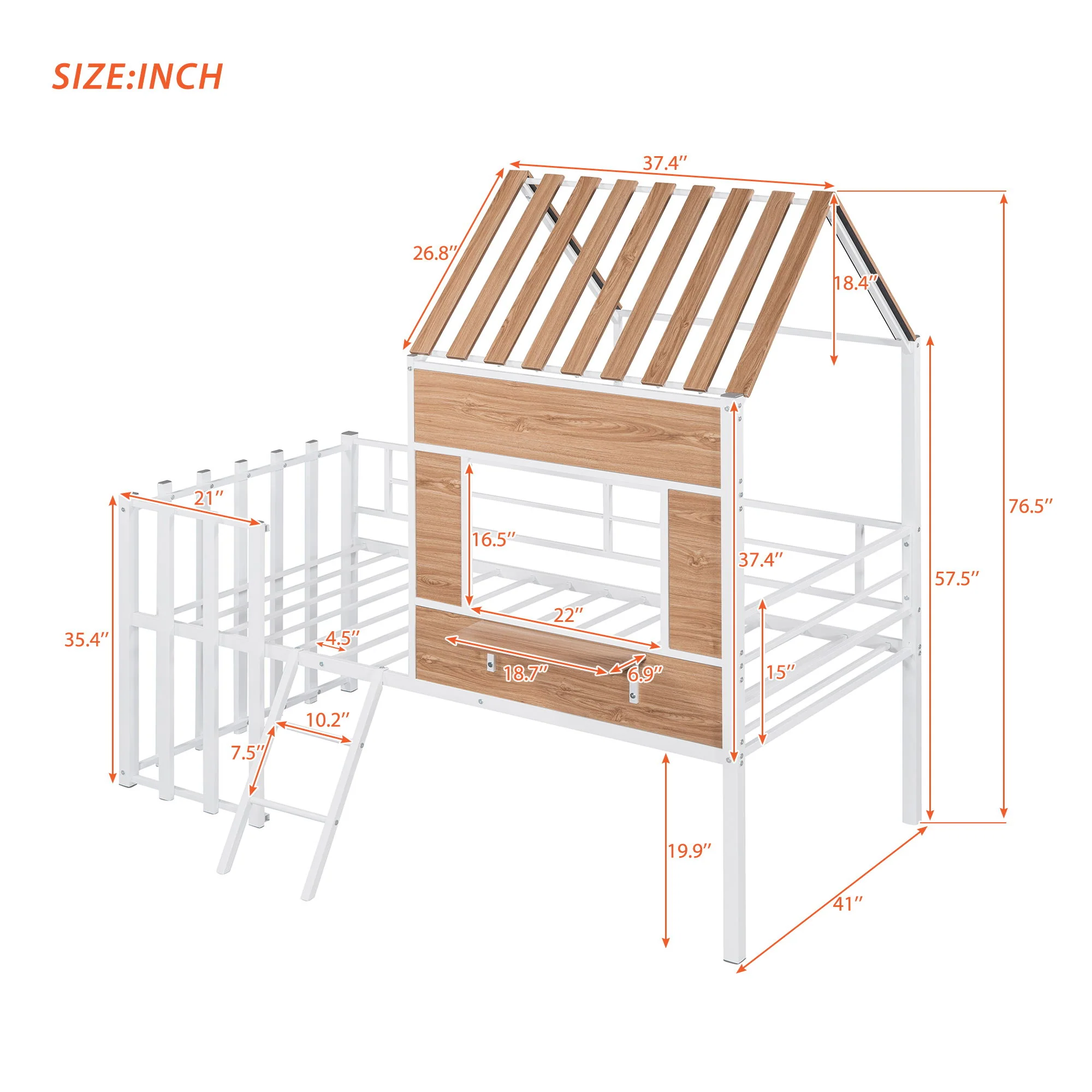 Loft Bed With Roof, Window, Guardrail, Ladder - Image 12