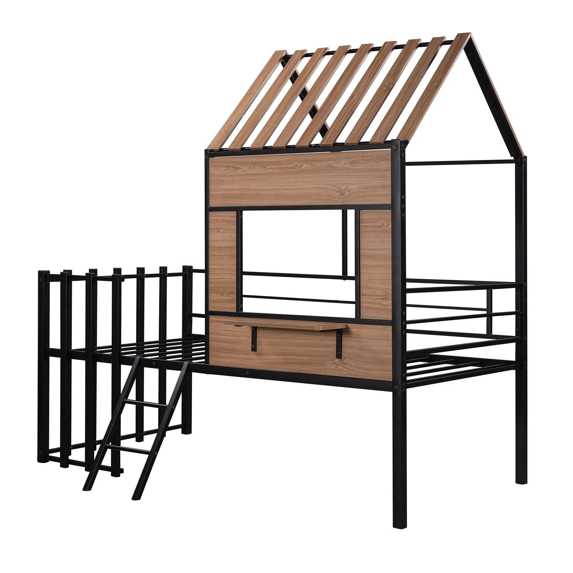 Loft Bed With Roof, Window, Guardrail, Ladder - Image 21