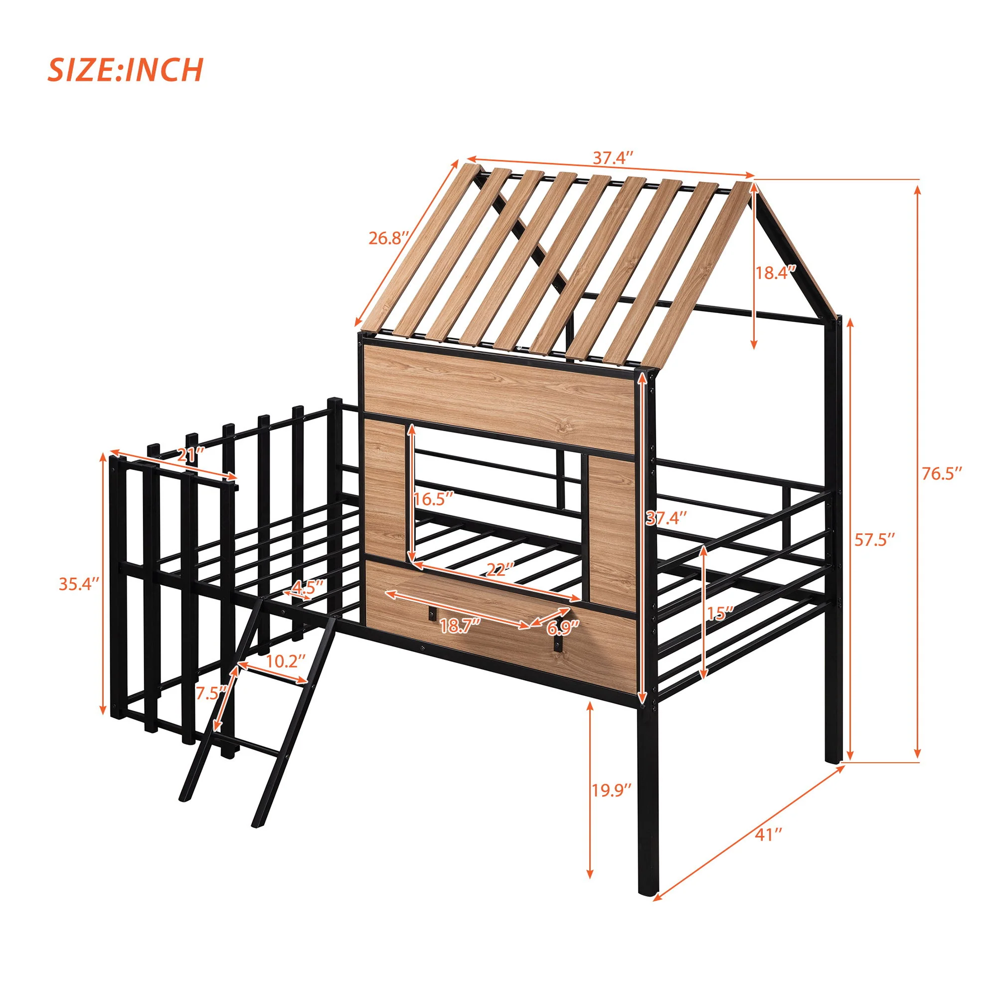 Loft Bed With Roof, Window, Guardrail, Ladder - Image 24