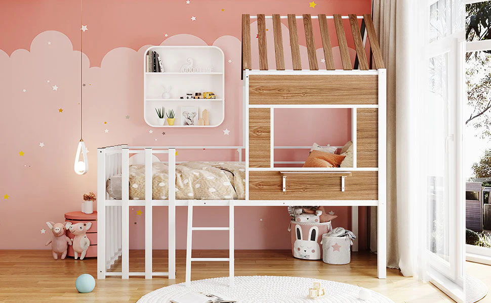 Loft Bed With Roof, Window, Guardrail, Ladder - Image 26