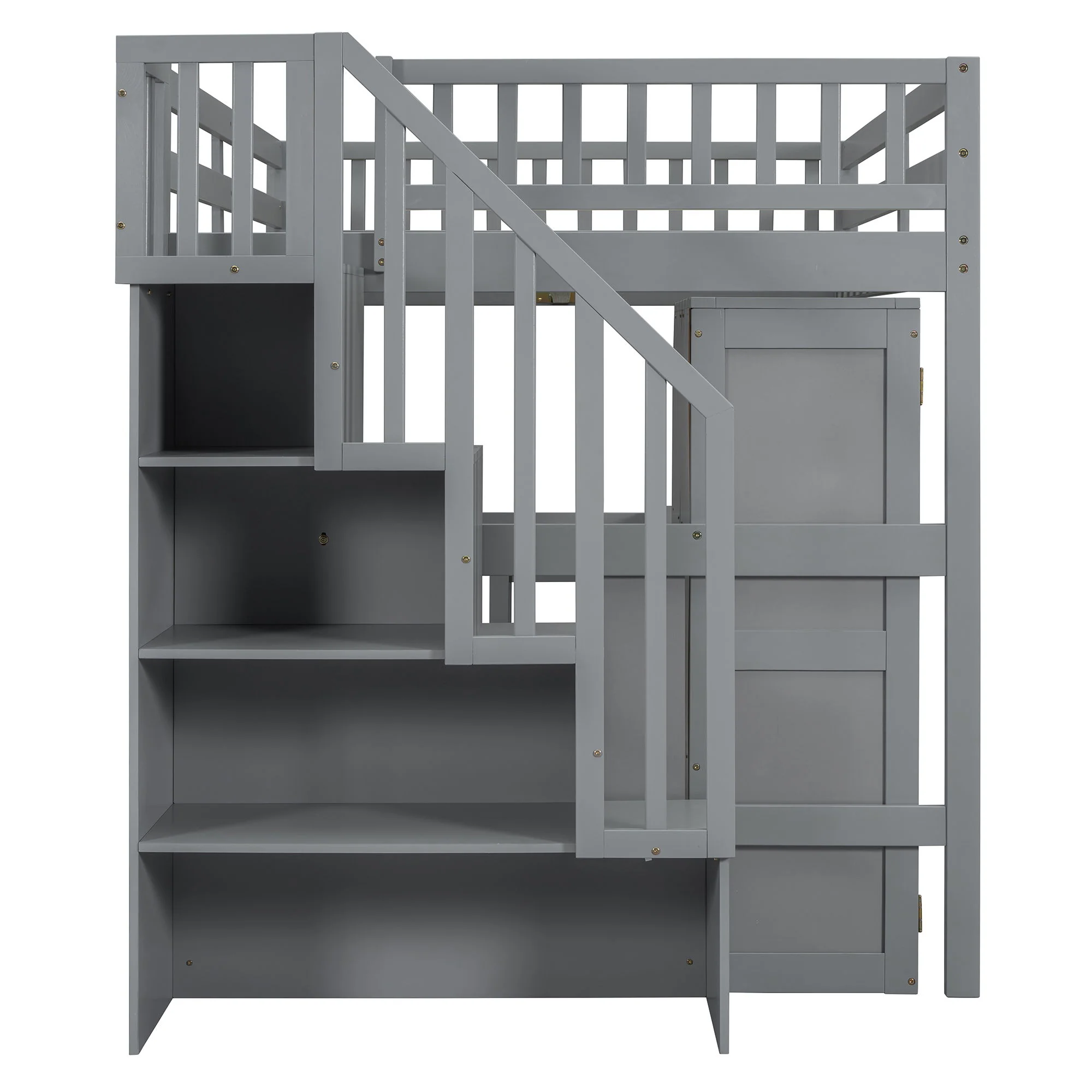 Loft Bed With Stairs, Bookshelf, Drawers, Desk & Wardrobe, Space Saving Multifunctional Furniture - Image 33