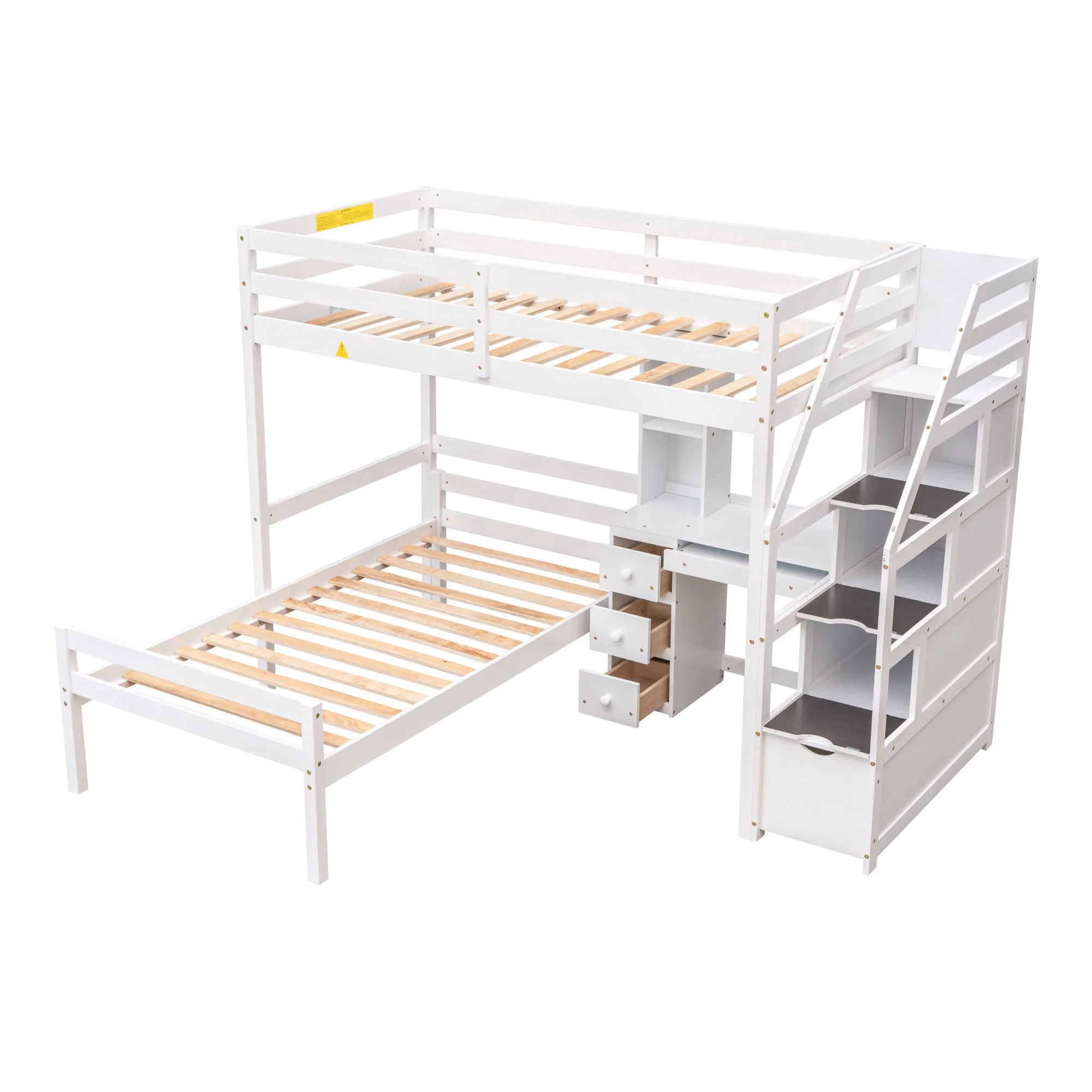 Loft Bed With Stand Alone Bed, Storage Staircase, Desk, Shelves, And Drawers - Image 11