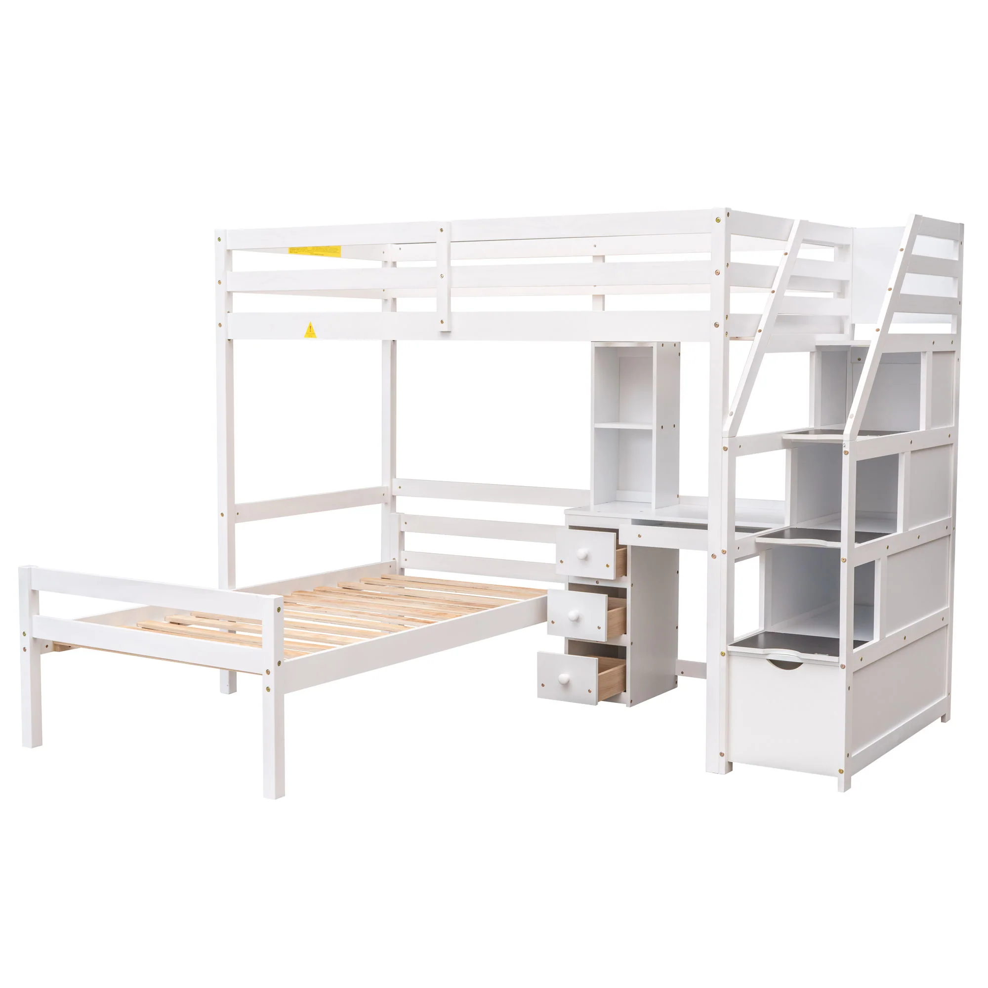 Loft Bed With Stand Alone Bed, Storage Staircase, Desk, Shelves, And Drawers - Image 17