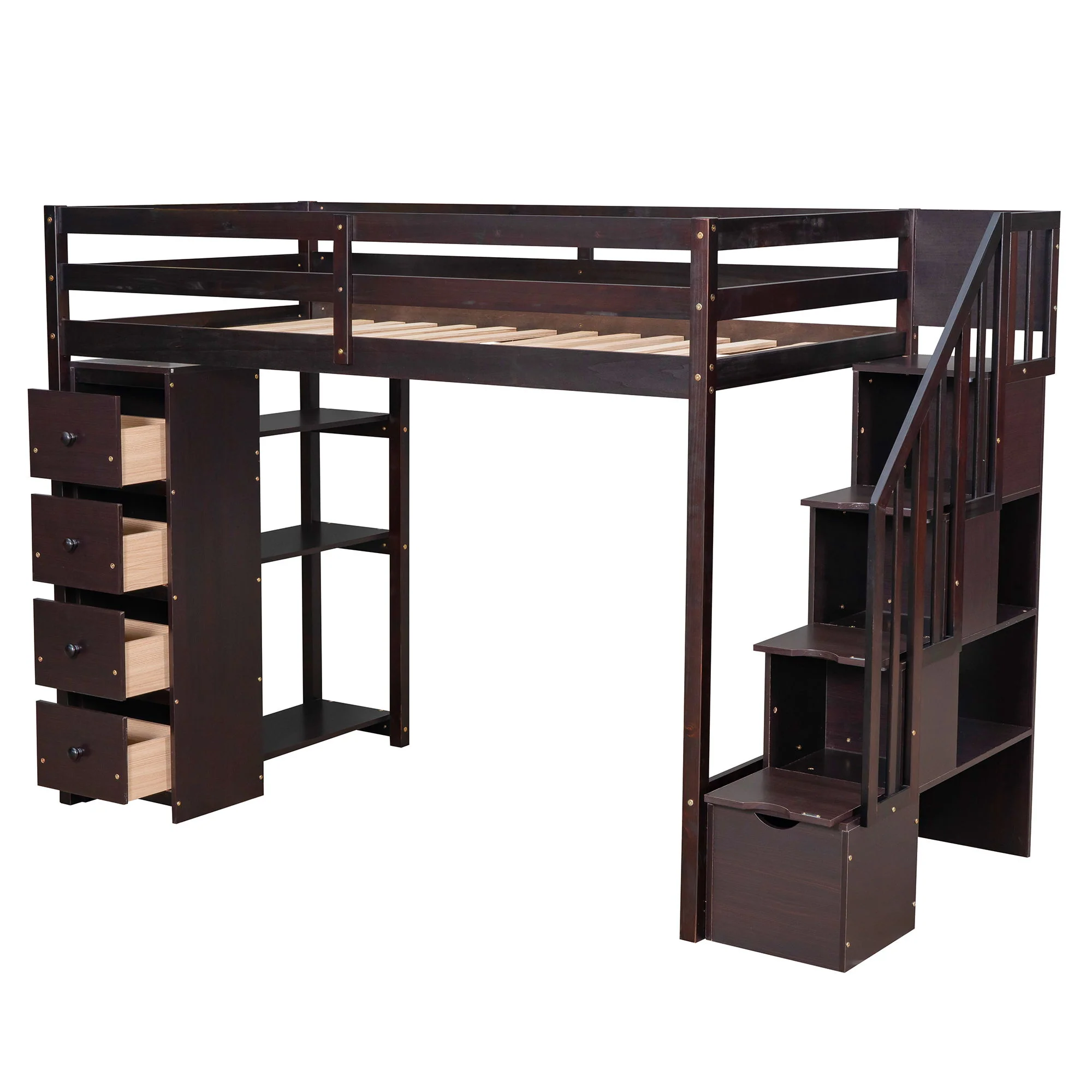 Loft Bed With Storage Drawers And Stairs With Shelves - Image 16