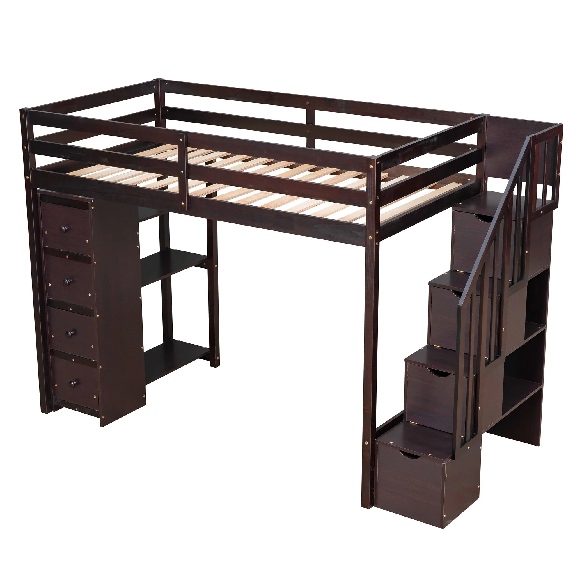 Loft Bed With Storage Drawers And Stairs With Shelves - Image 20