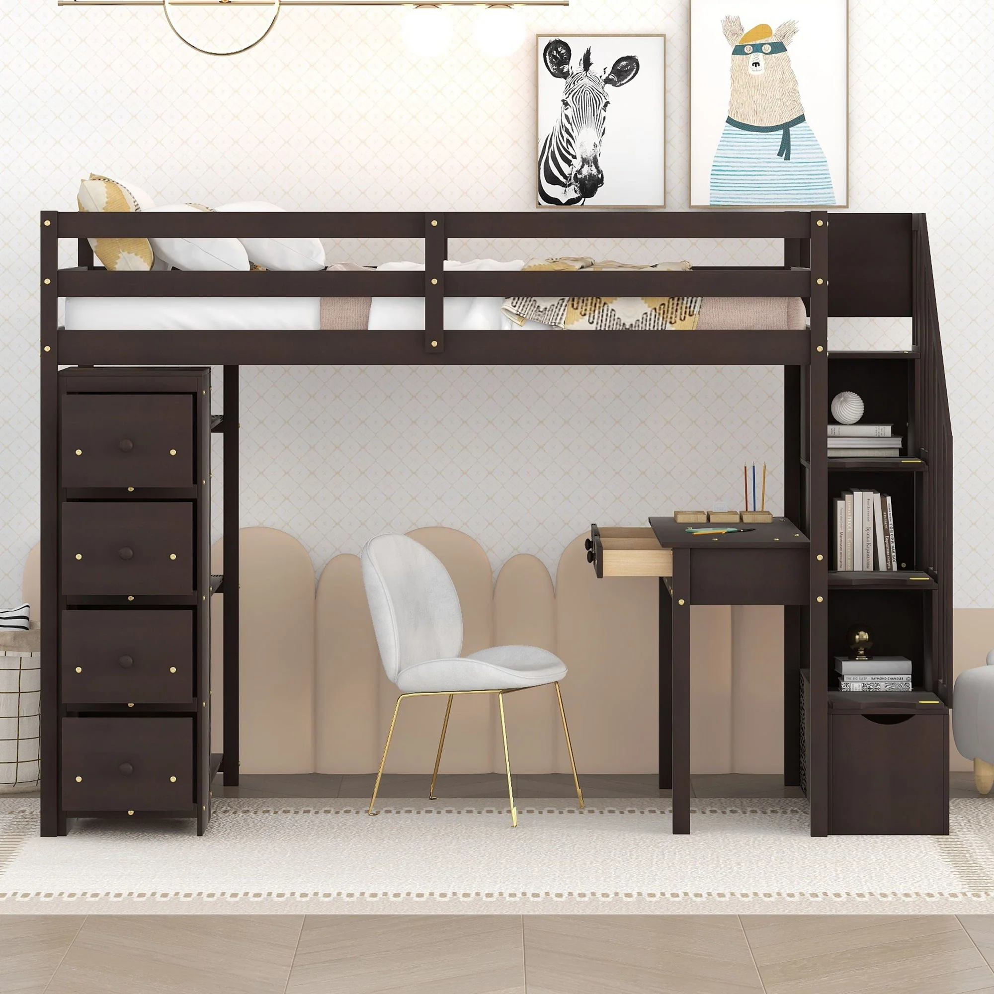Loft Bed With Storage Drawers, Desk And Stairs With Shelves - Image 12