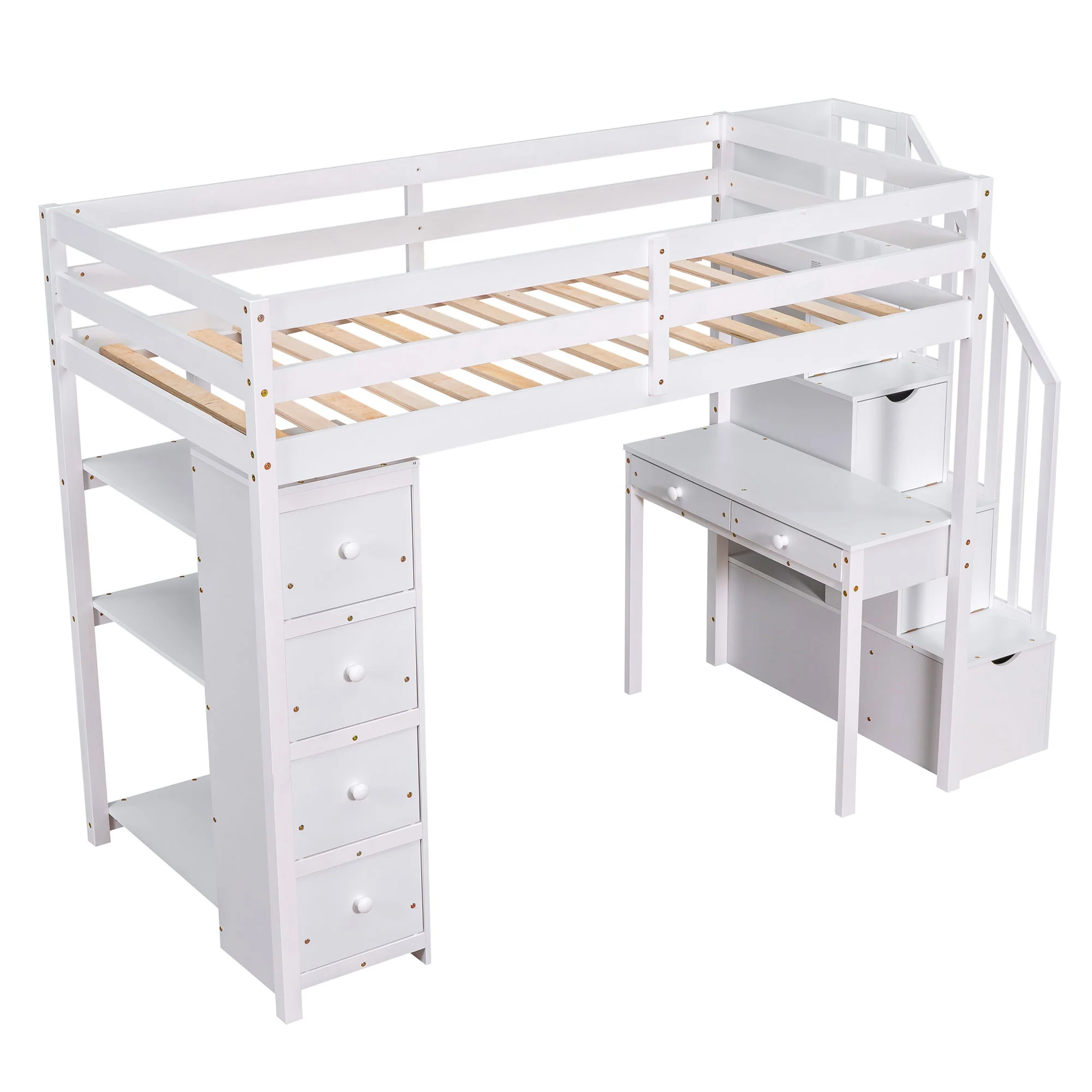 Loft Bed With Storage Drawers, Desk And Stairs With Shelves - Image 16