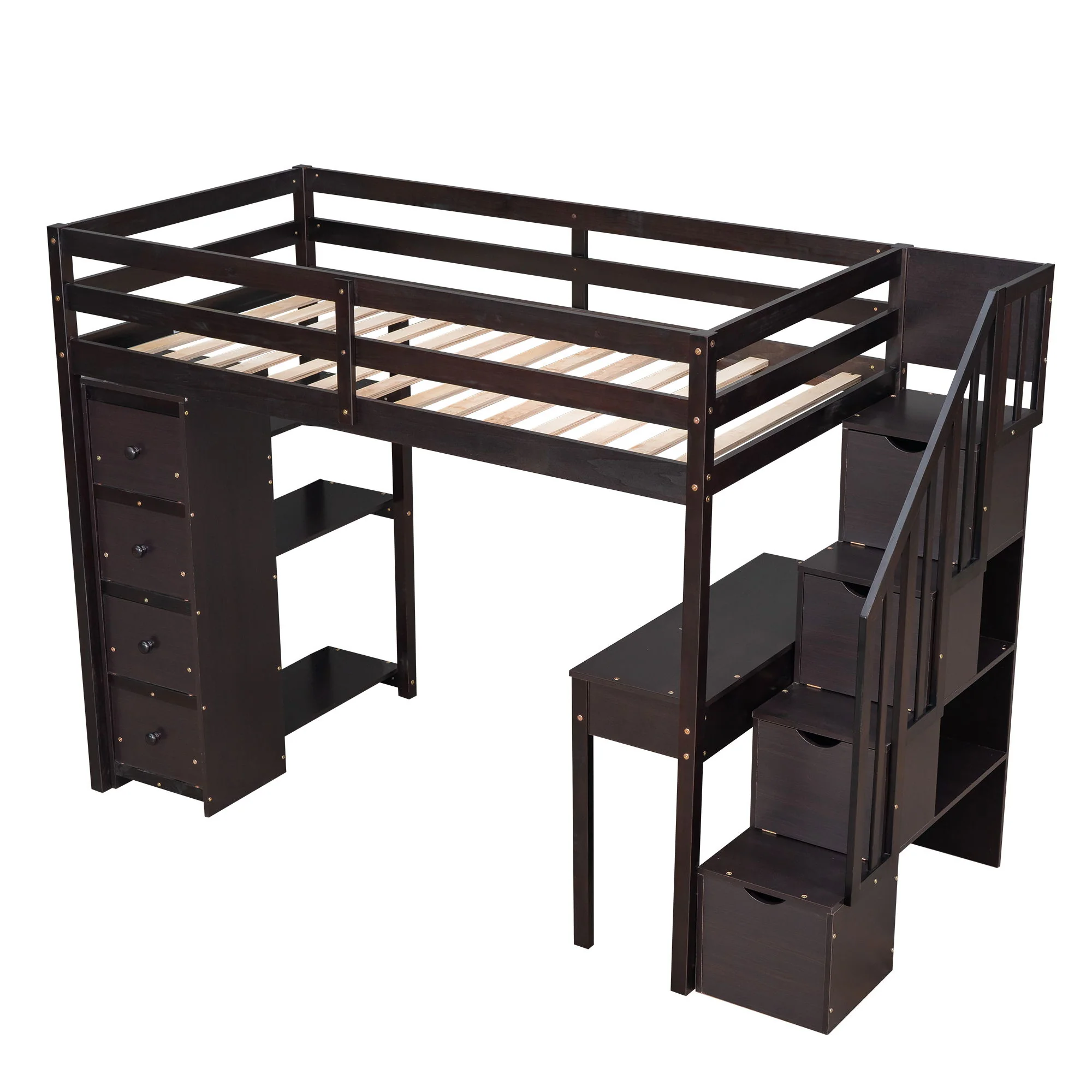 Loft Bed With Storage Drawers, Desk And Stairs With Shelves - Image 25