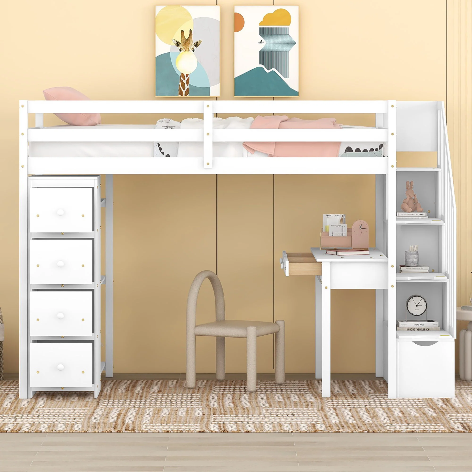 Loft Bed With Storage Drawers, Desk And Stairs With Shelves - Image 8