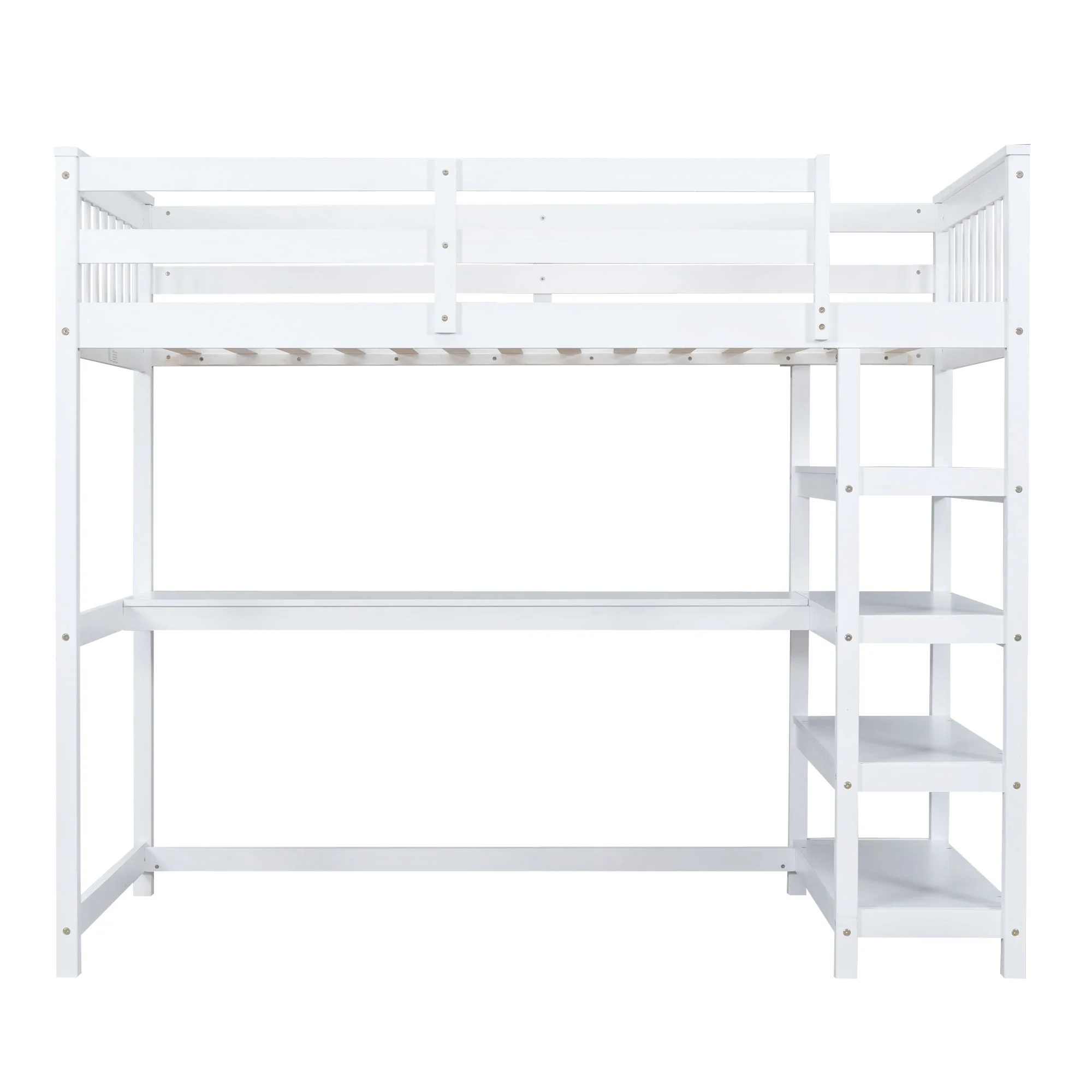 Loft Bed With Storage Shelves And Under Bed Desk - Image 21