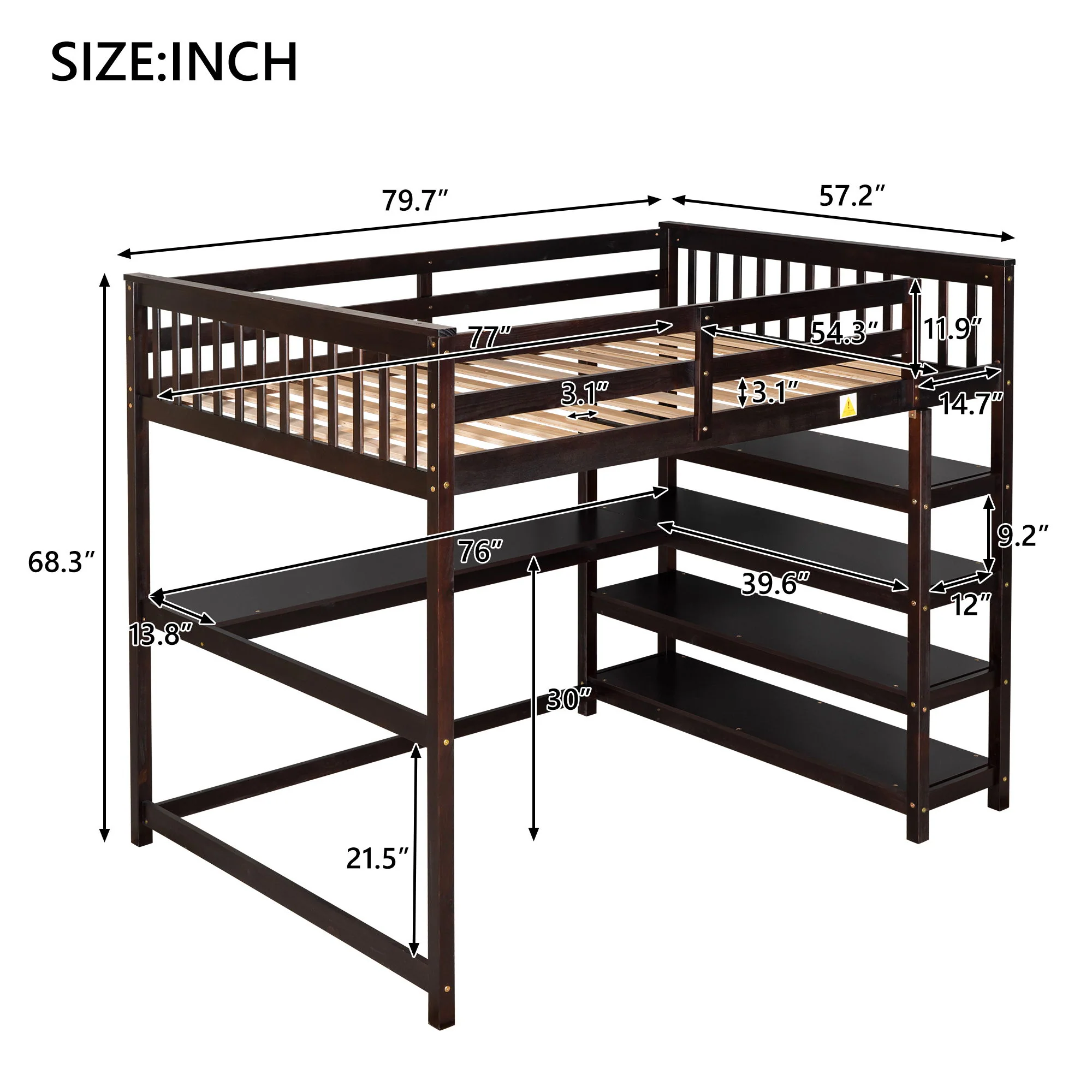Loft Bed With Storage Shelves And Under Bed Desk - Image 24