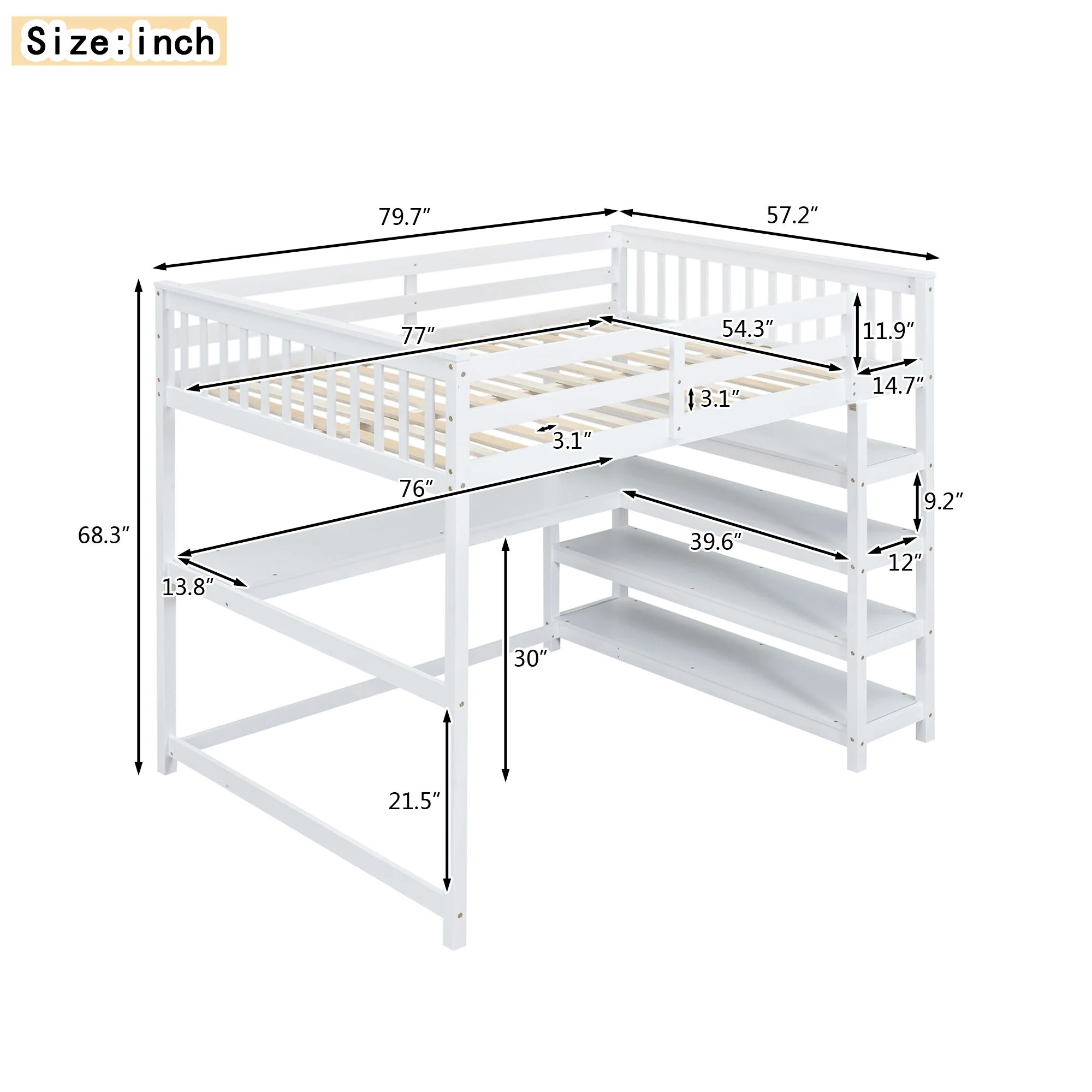 Loft Bed With Storage Shelves And Under Bed Desk - Image 34