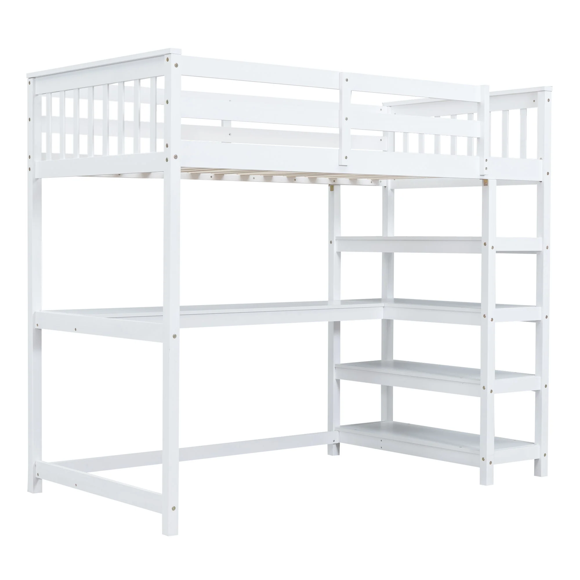 Loft Bed With Storage Shelves And Under Bed Desk - Image 35