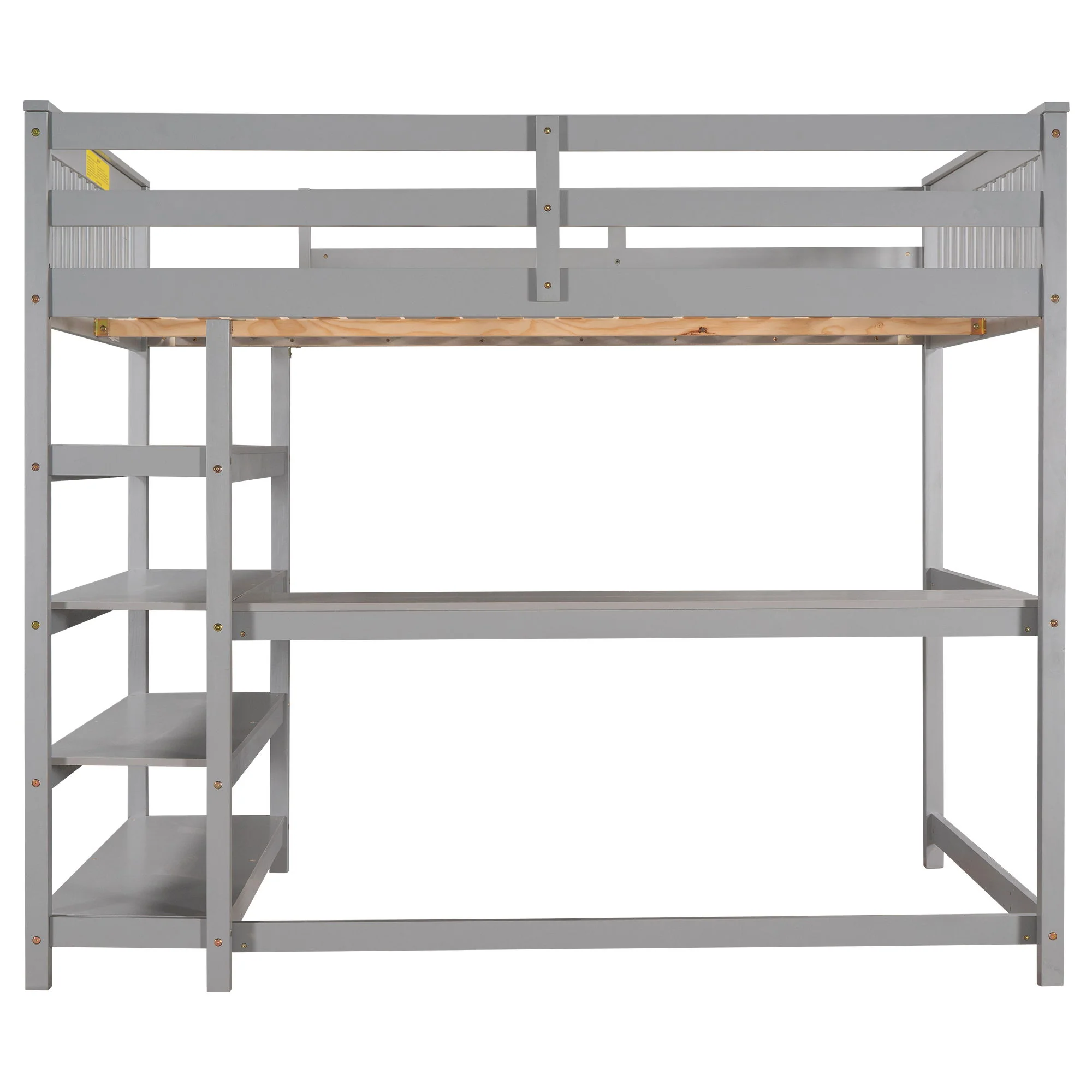 Loft Bed With Storage Shelves And Under Bed Desk - Image 36