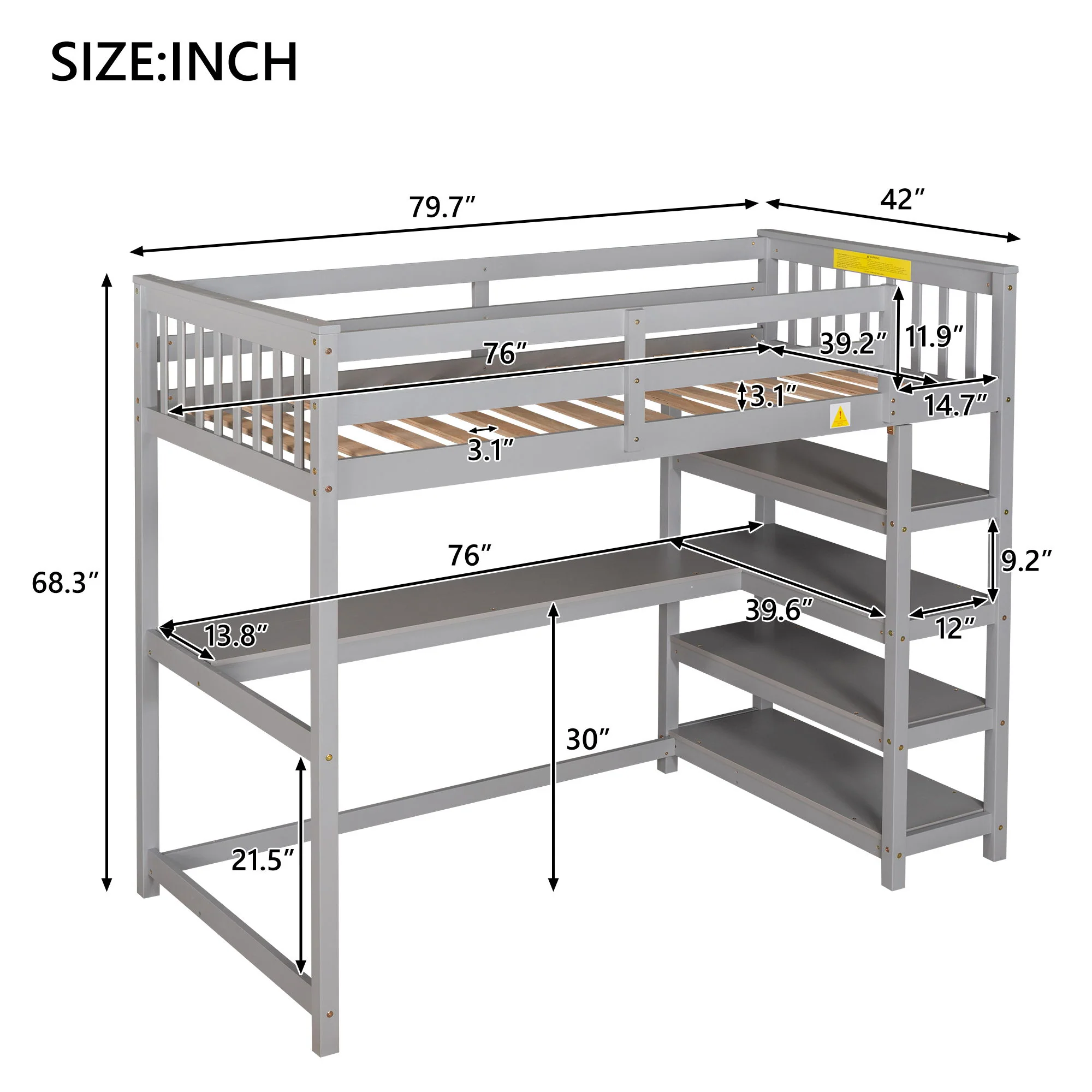 Loft Bed With Storage Shelves And Under Bed Desk - Image 46