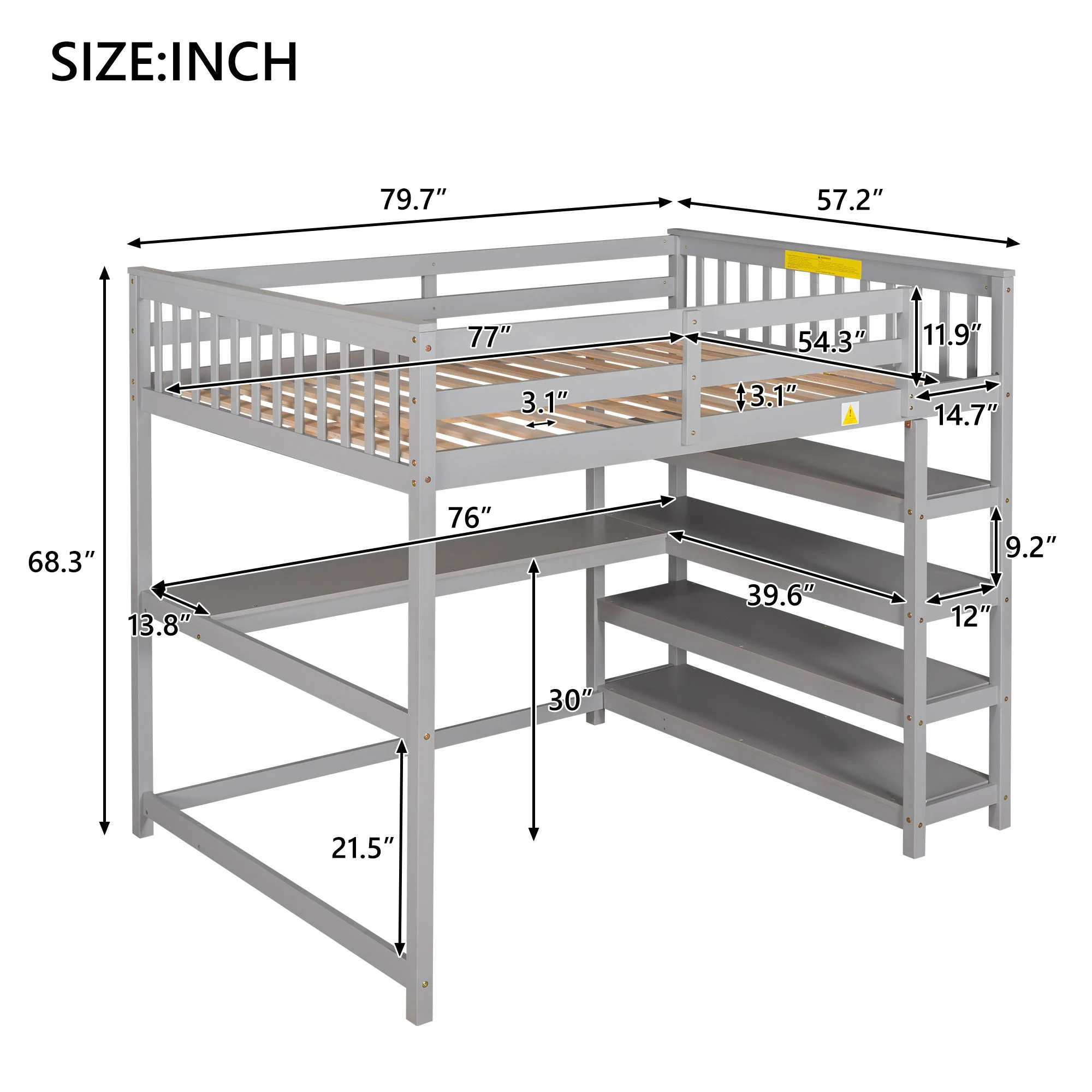 Loft Bed With Storage Shelves And Under Bed Desk - Image 48