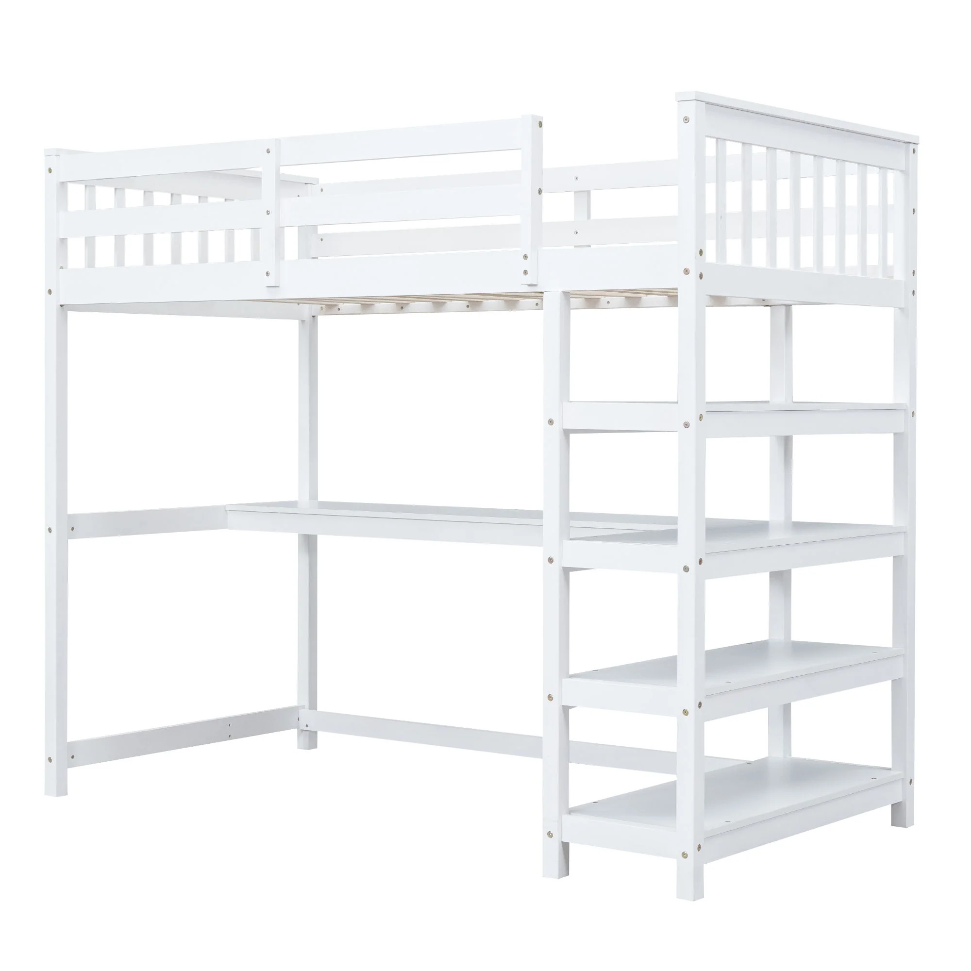 Loft Bed With Storage Shelves And Under Bed Desk - Image 54