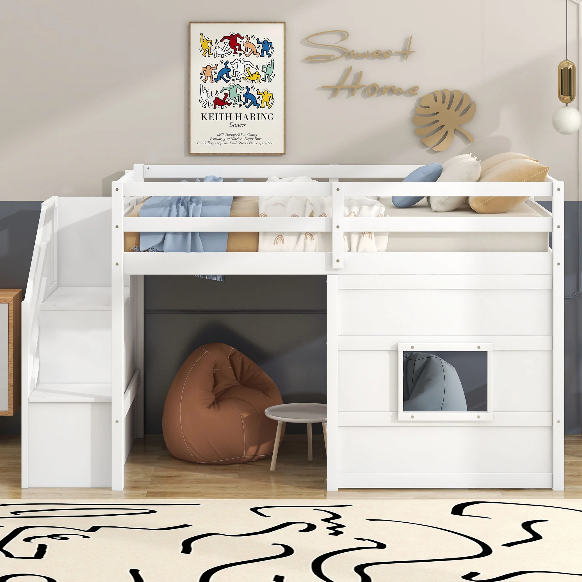 Loft Bed With Storage Staircase, Window & LED Light - Image 17