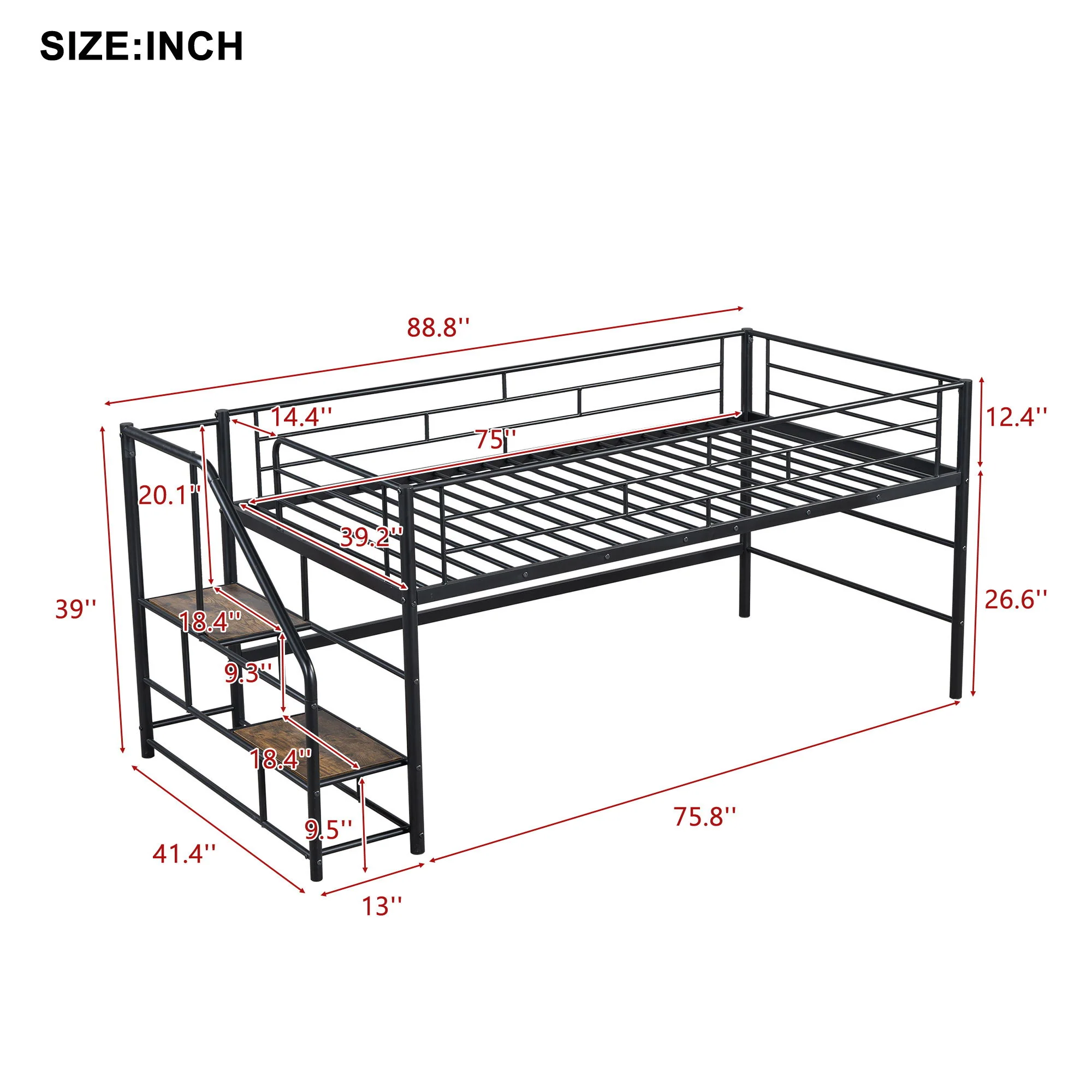 Loft Bed With Storage Stairs And Metal Frame - Image 5