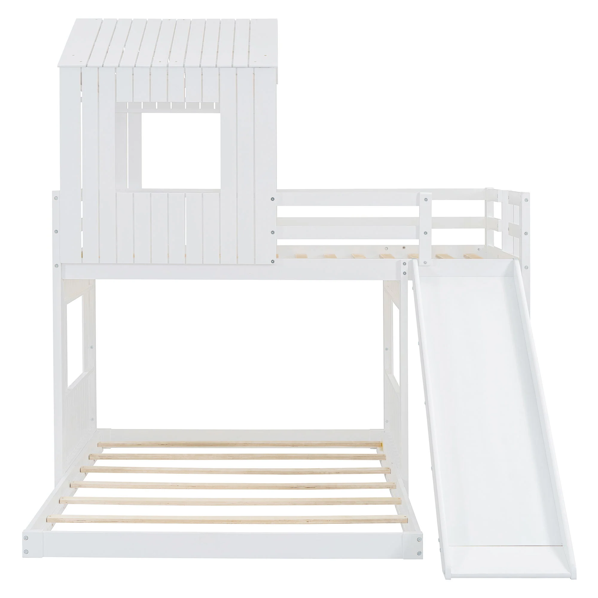 Loft Bunk Bed With Playhouse, Farmhouse, Ladder, Slide And Guardrails - Image 11