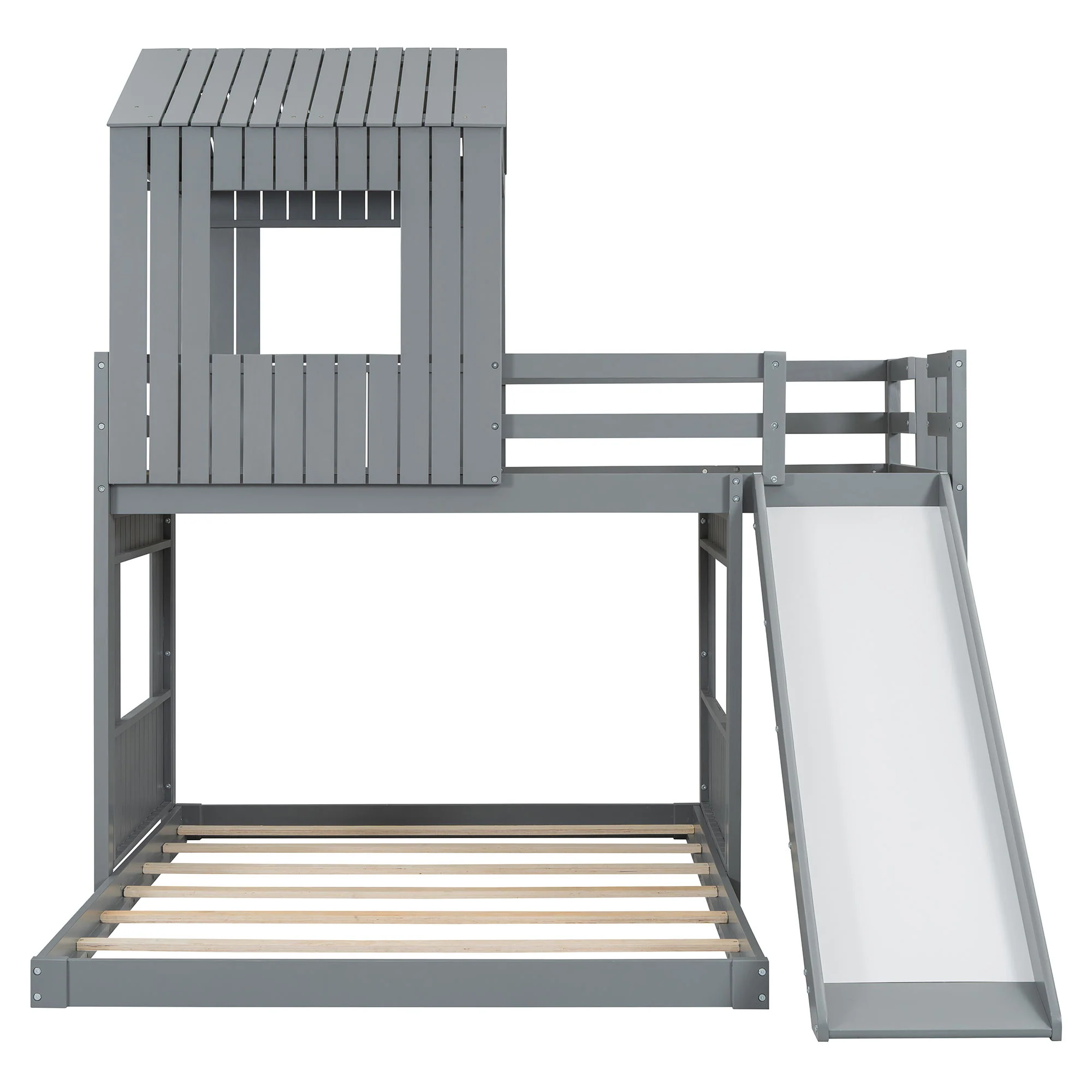 Loft Bunk Bed With Playhouse, Farmhouse, Ladder, Slide And Guardrails - Image 22