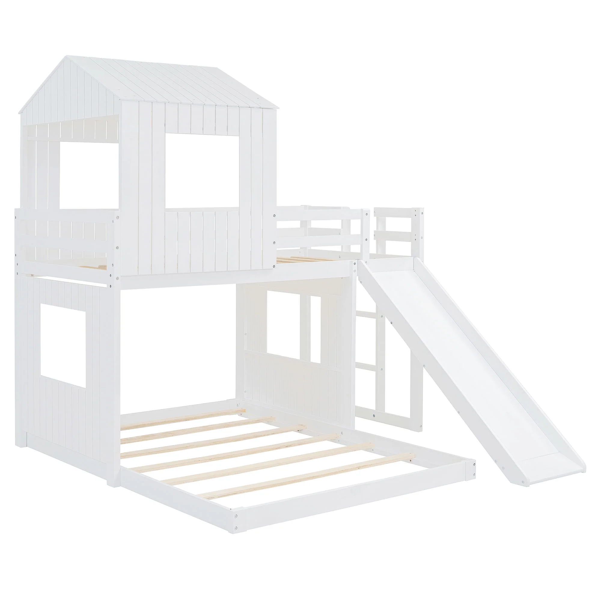 Loft Bunk Bed With Playhouse, Farmhouse, Ladder, Slide And Guardrails - Image 25