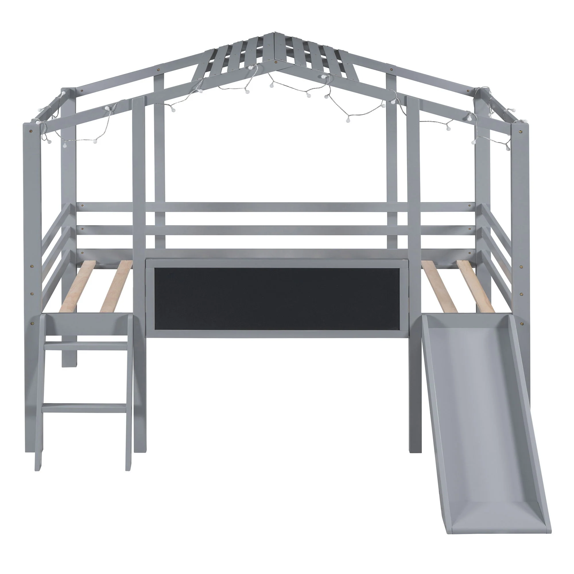Loft House Bed With Ladder And Slide, With board And Light Strip On The Roof - Image 14