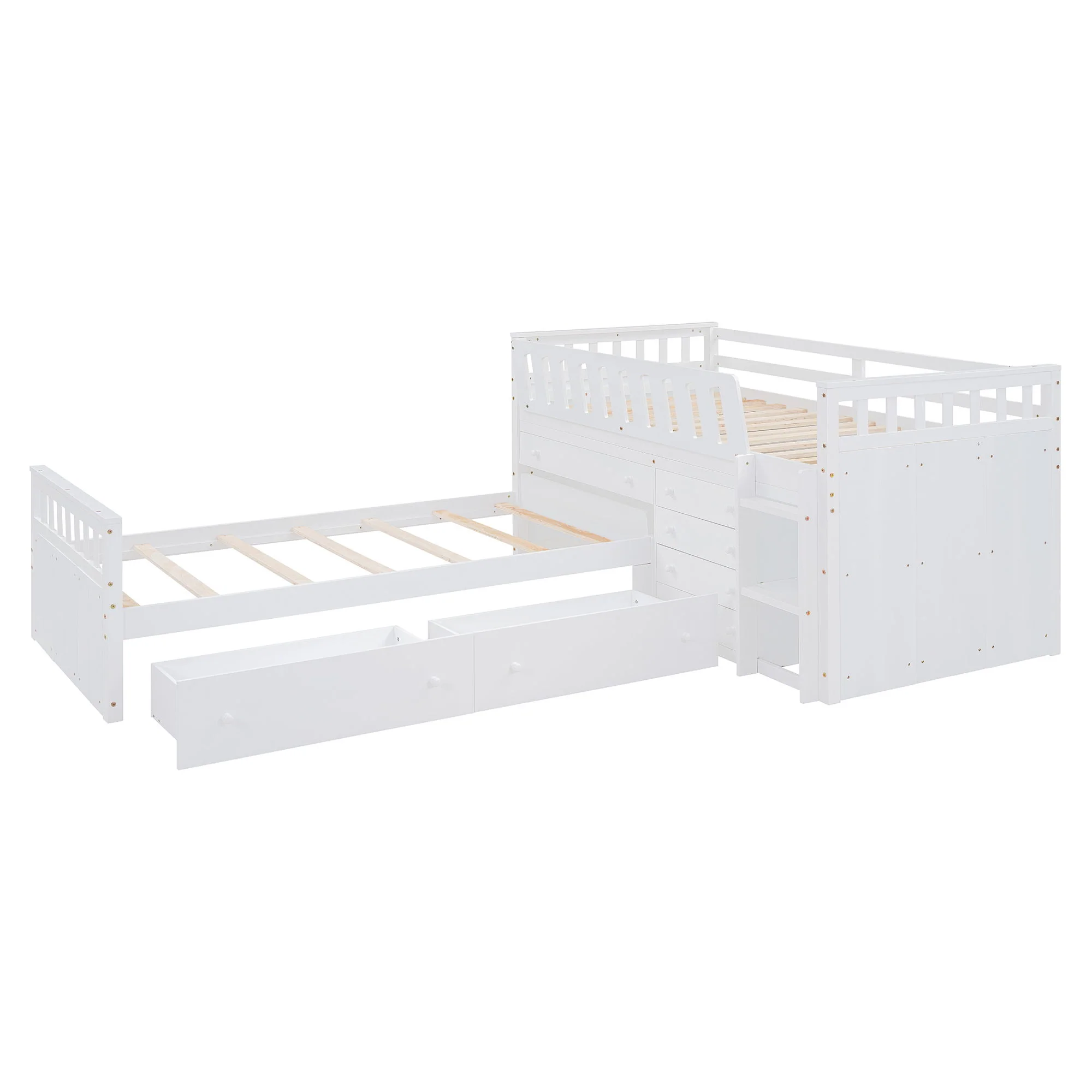 Loft Platform Bed With 7 Drawers And Full Guardrails, Modern L Shaped Space Savin - Image 14